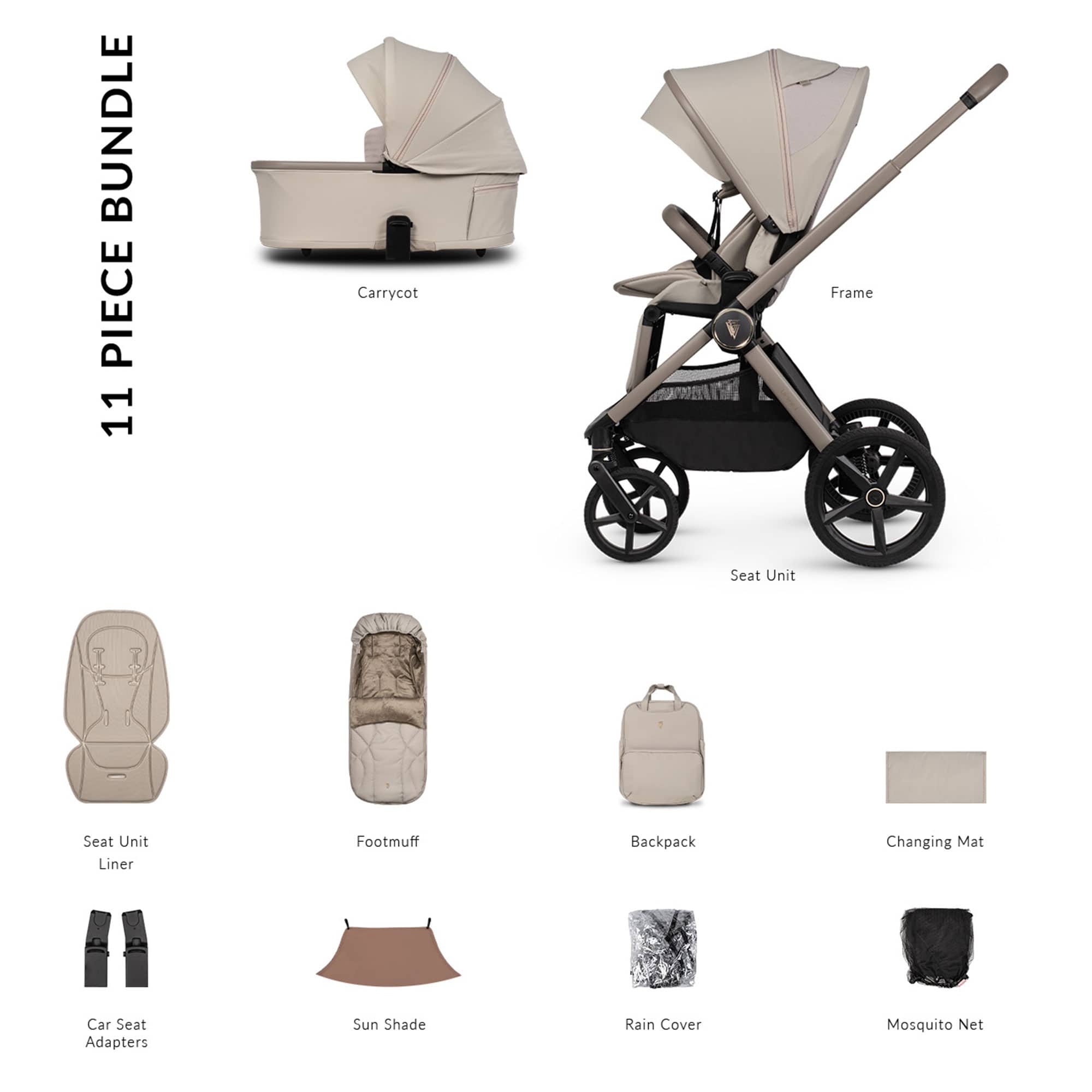 Venicci Tinum Upline 3 Essential Bundle in Pebble Baby Prams 2001210211 5905261335593