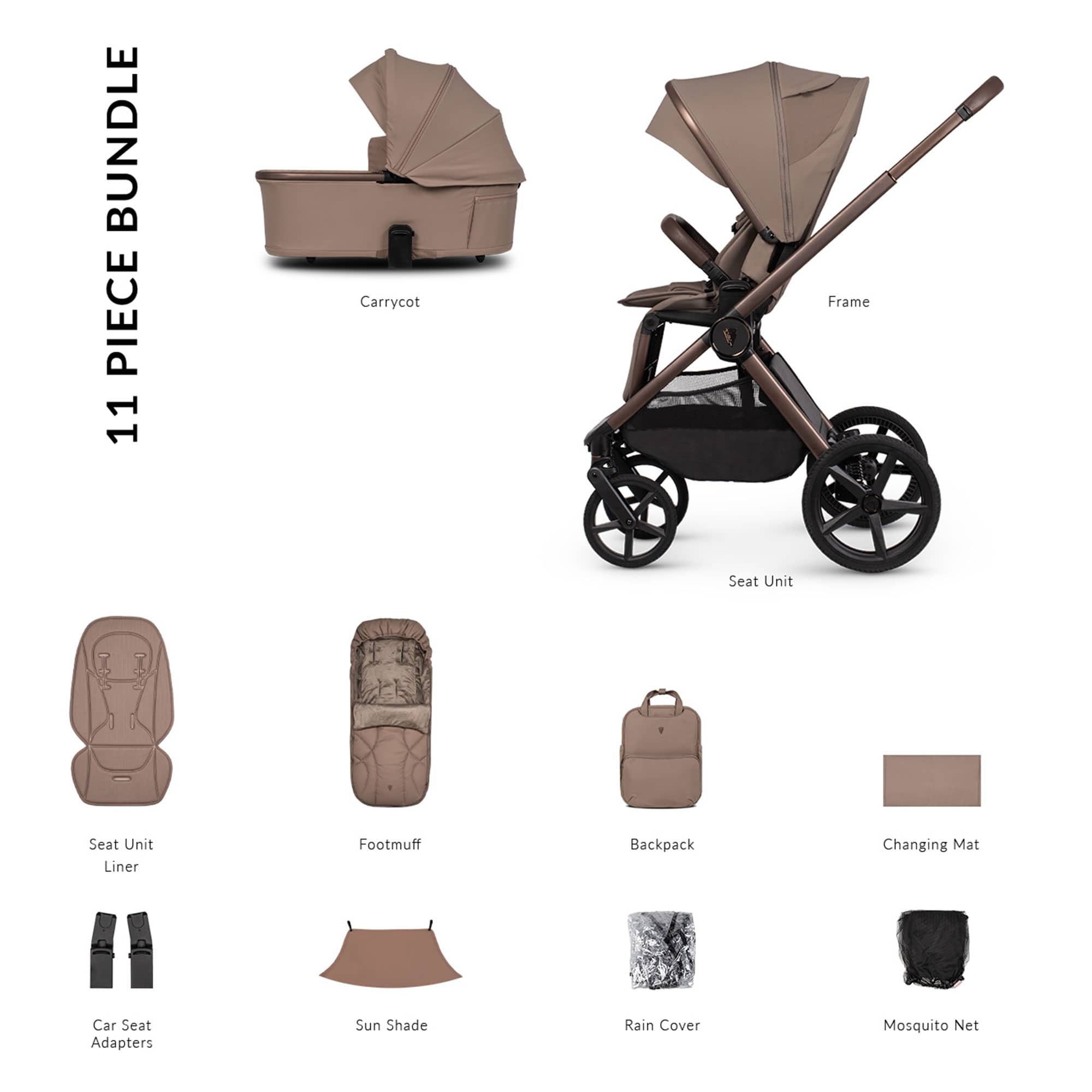 Venicci Tinum Upline 3 Essential Bundle in Sand Baby Prams 2001210212 5905261335609
