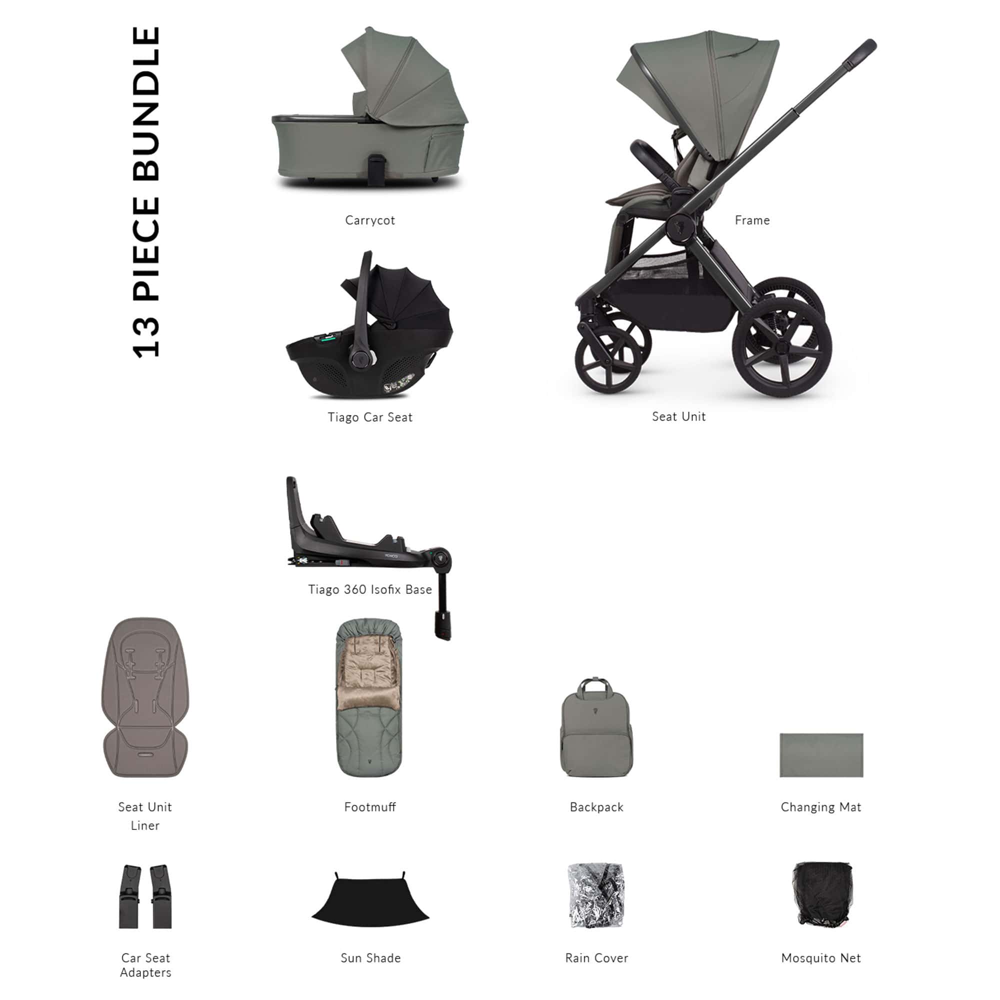 Venicci Tinum Upline 3 Luxury Bundle in Aloe Baby Prams 2001210413 5905261335937