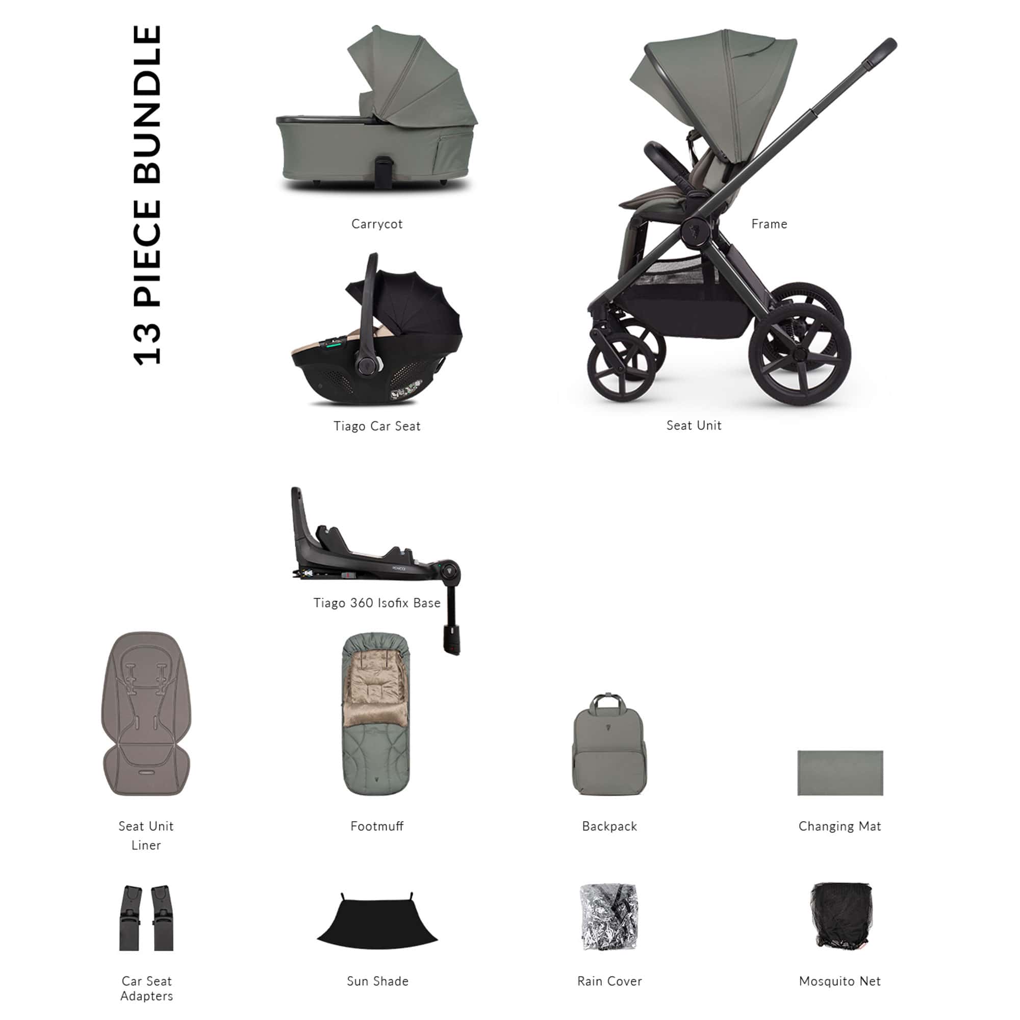 Venicci Tinum Upline 3 Luxury Bundle in Aloe Baby Prams 2001220413 5905261335876