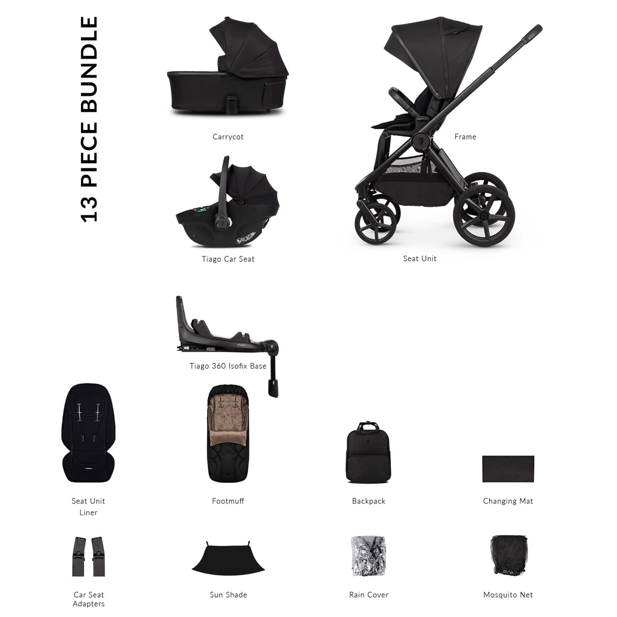 Venicci Tinum Upline 3 Luxury Bundle in Onyx Baby Prams 2001210401 5905261335920