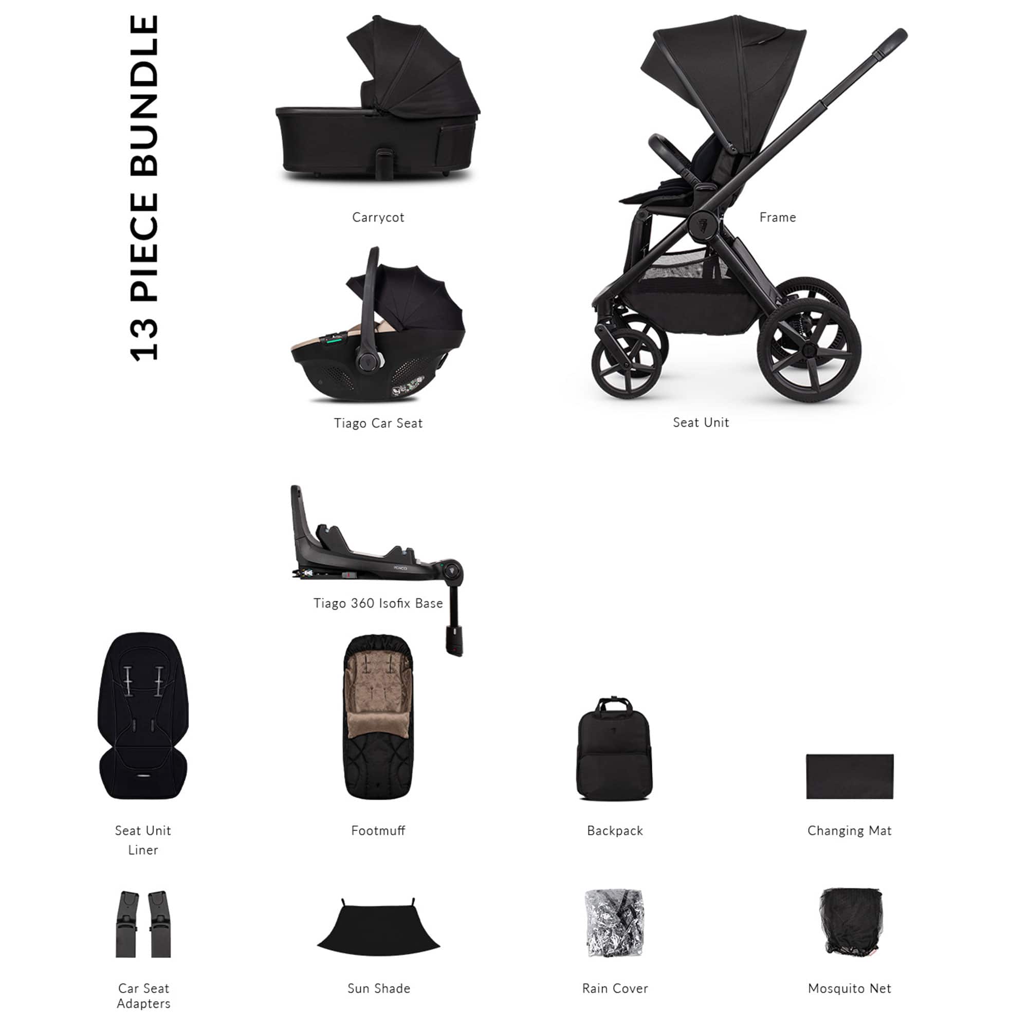 Venicci Tinum Upline 3 Luxury Bundle in Onyx Baby Prams 2001220401 5905261335869