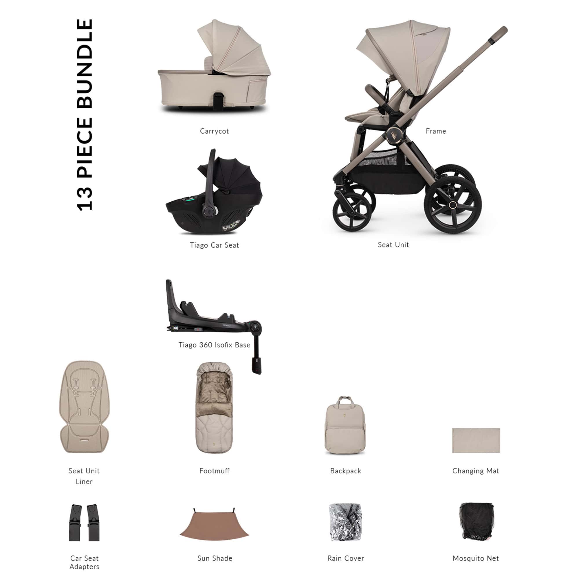 Venicci Tinum Upline 3 Luxury Bundle in Pebble Baby Prams 2001210411 5905261335906