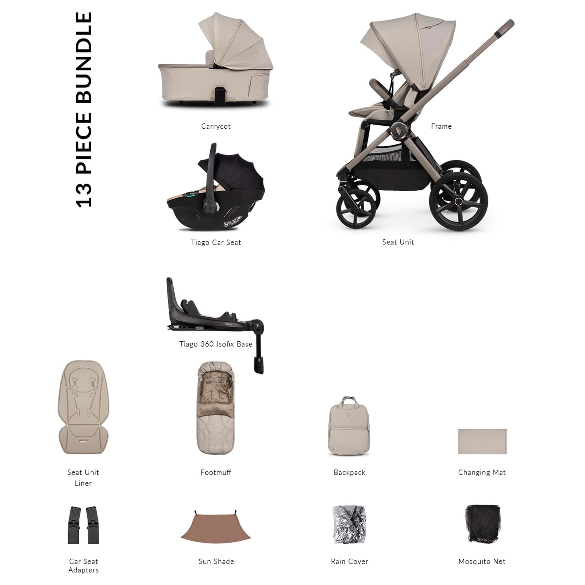 Venicci Tinum Upline 3 Luxury Bundle in Pebble Baby Prams 2001220411 5905261335845