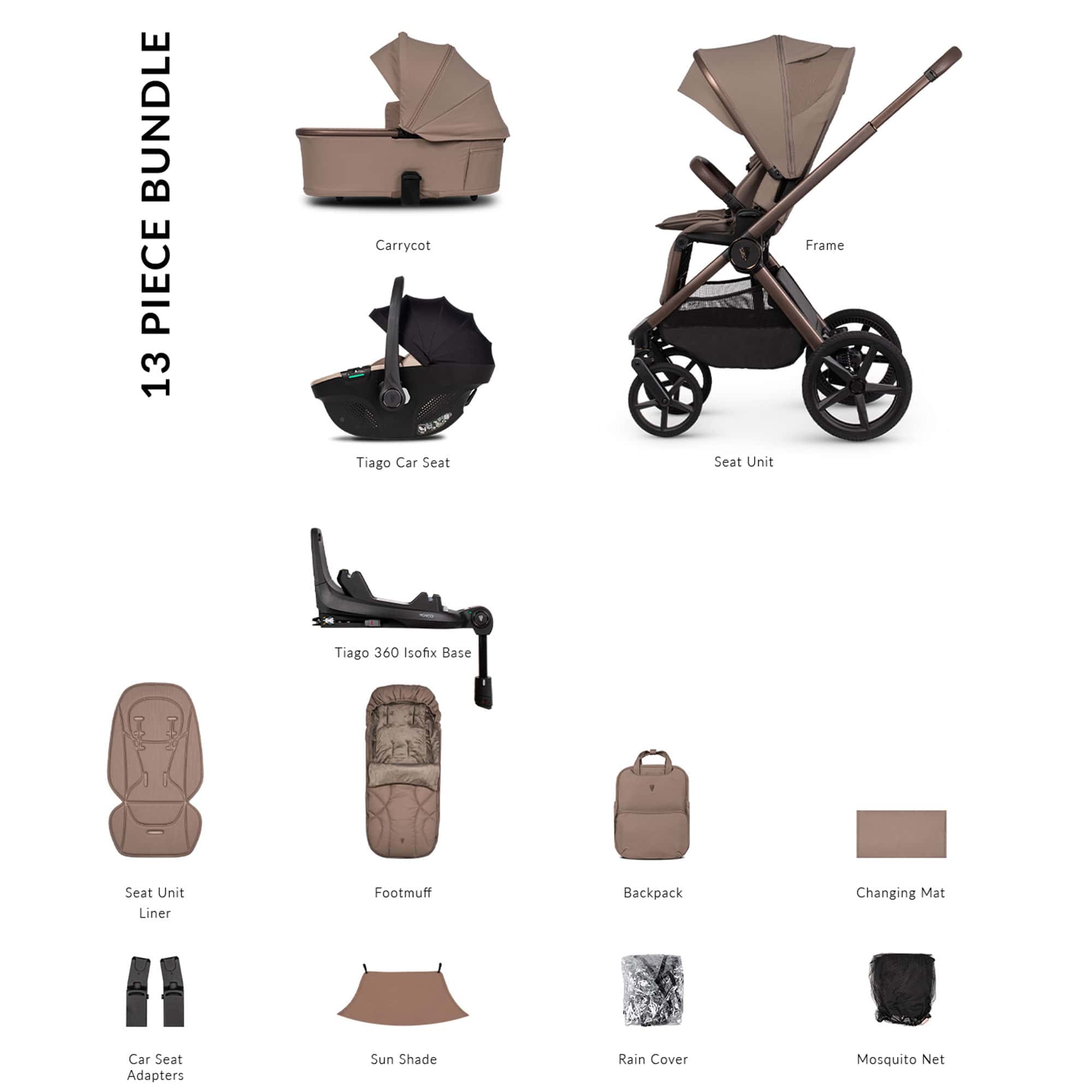 Venicci Tinum Upline 3 Luxury Bundle in Sand Baby Prams 2001220412 5905261335852