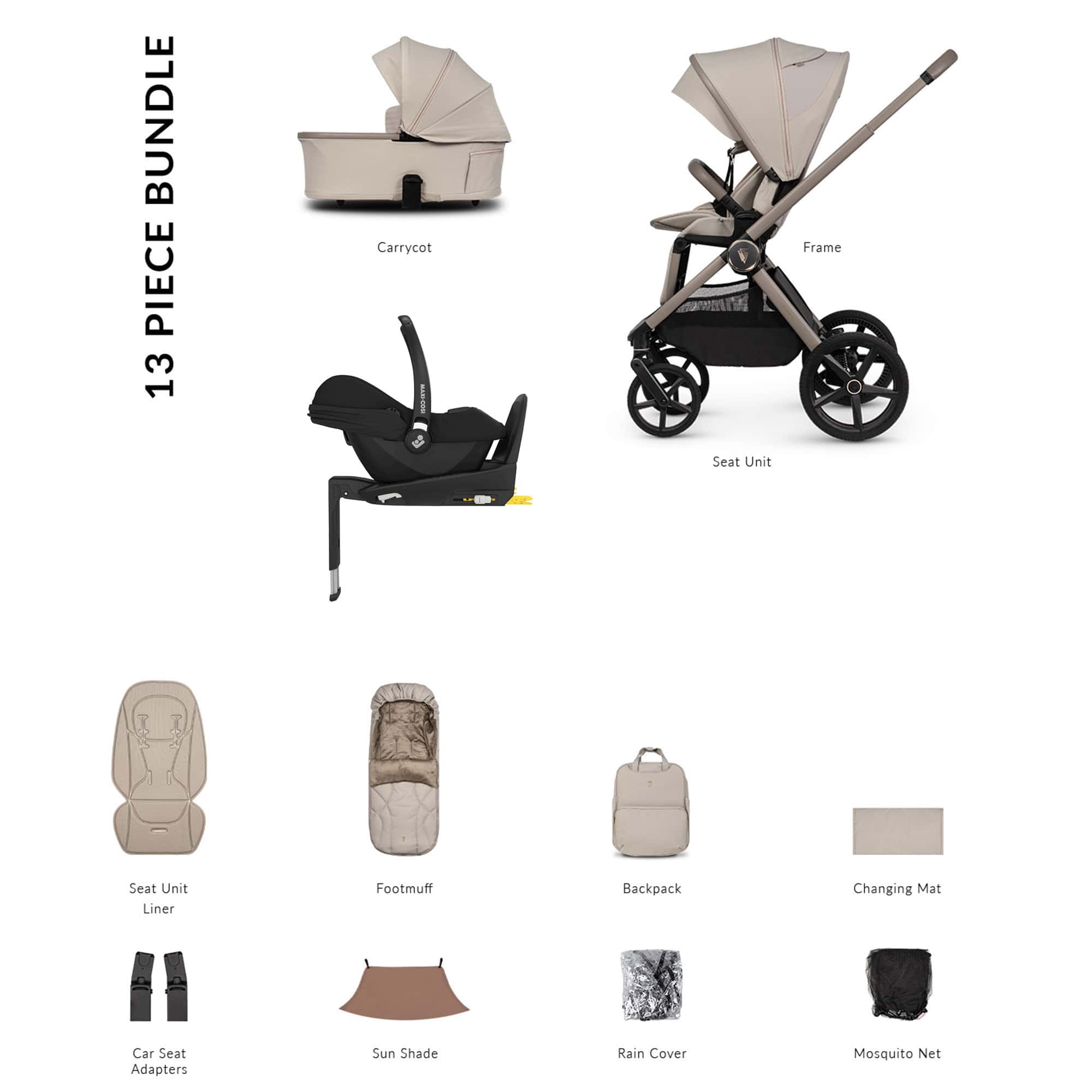 Venicci Tinum Upline 3 Maxi-Cosi Luxury Bundle in Pebble Baby Prams 22771-PEB 5905261335593