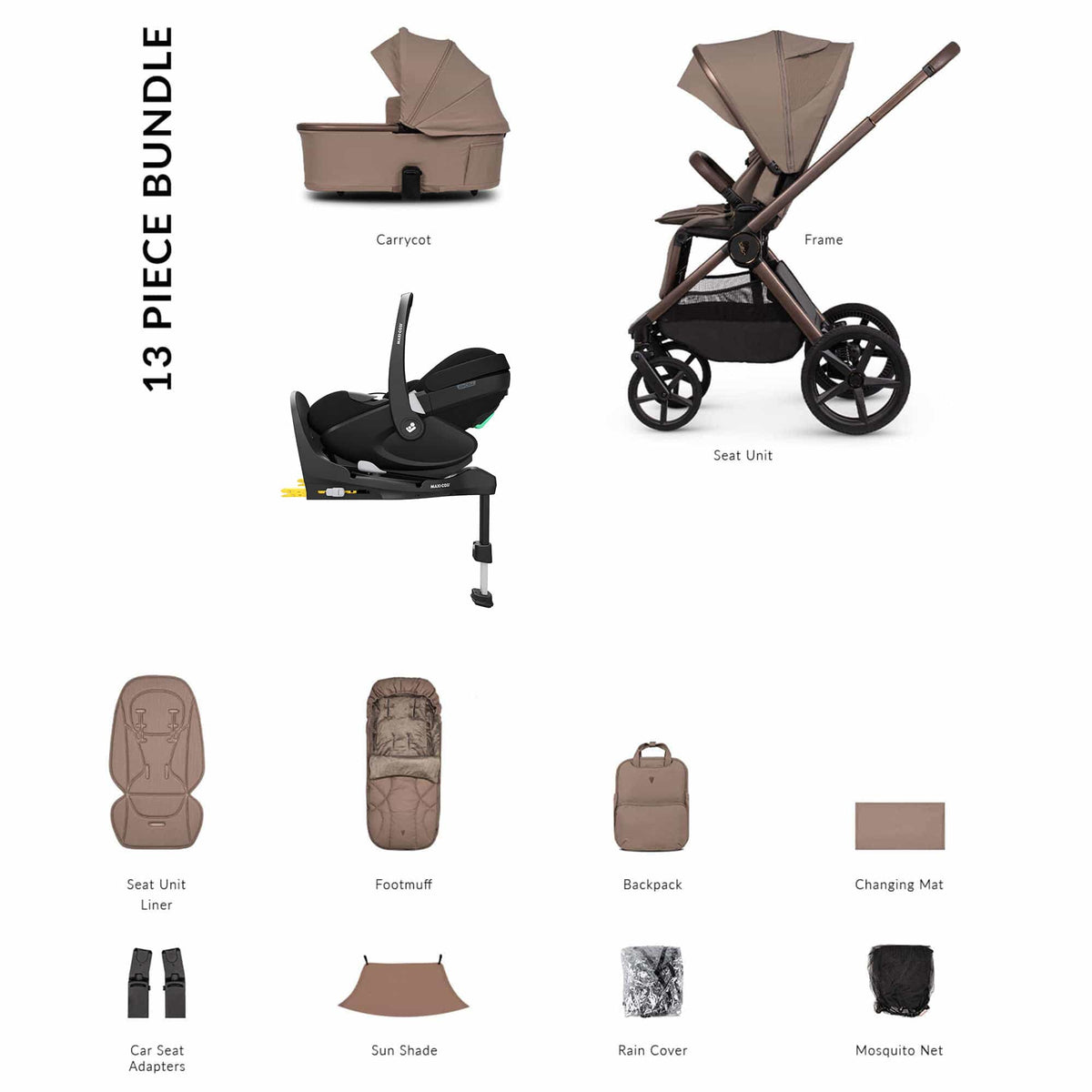 Venicci Tinum Upline 3 Maxi-Cosi Luxury Bundle in Sand Baby Prams 22771-SAN-1 5905261335609