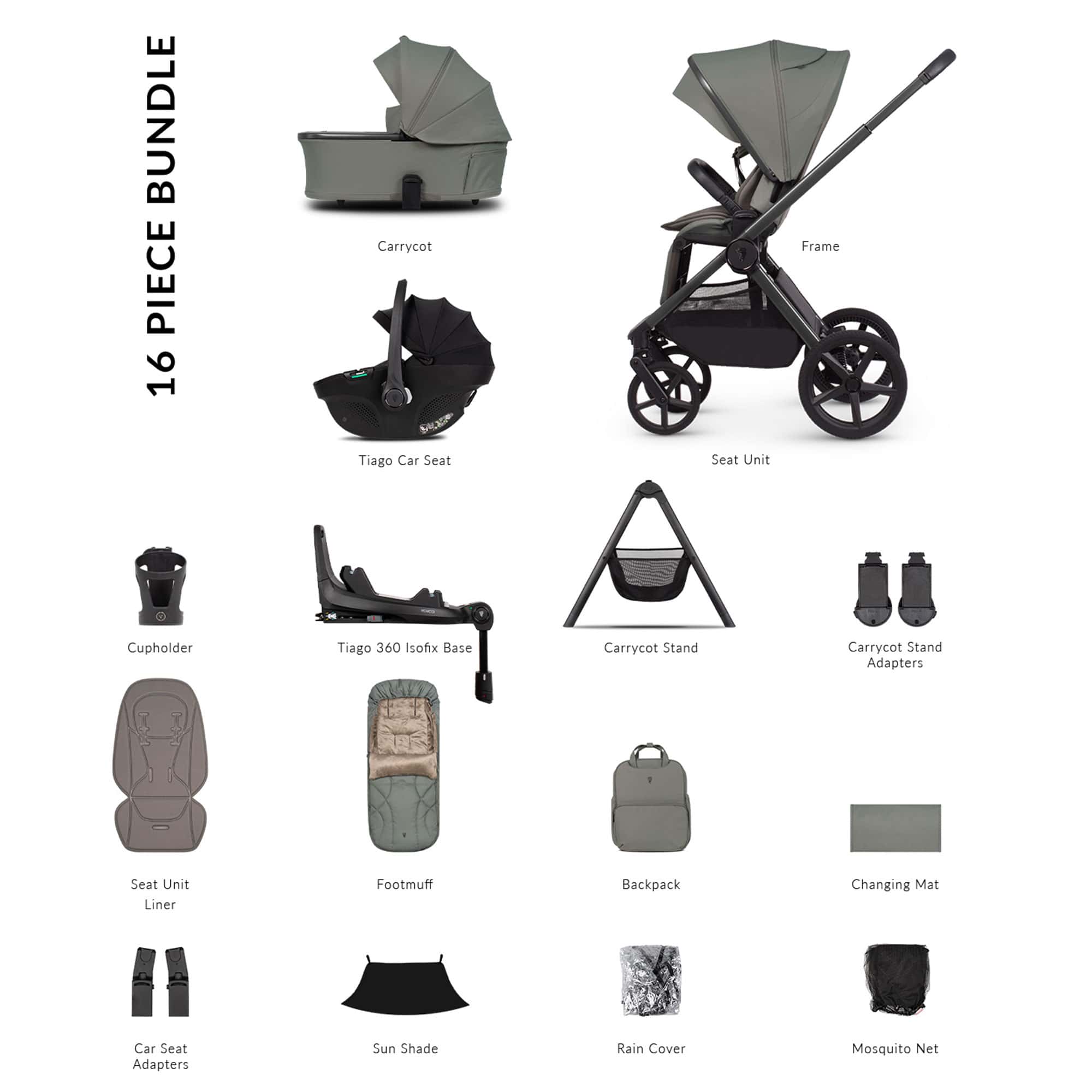 Venicci Tinum Upline 3 Ultimate Bundle in Aloe Baby Prams 2001210513 5905261336033