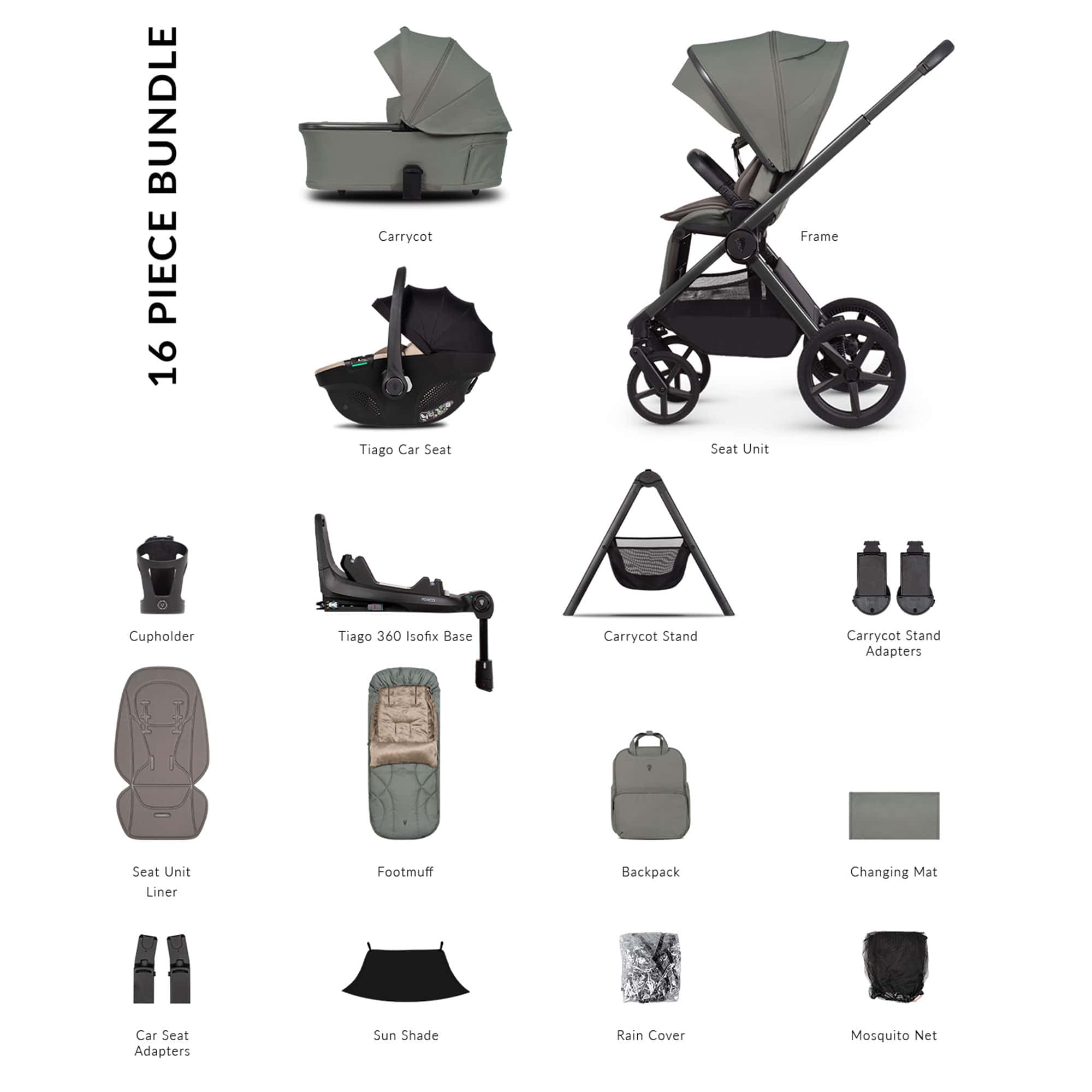 Venicci Tinum Upline 3 Ultimate Bundle in Aloe Baby Prams 2001220513 5905261335975