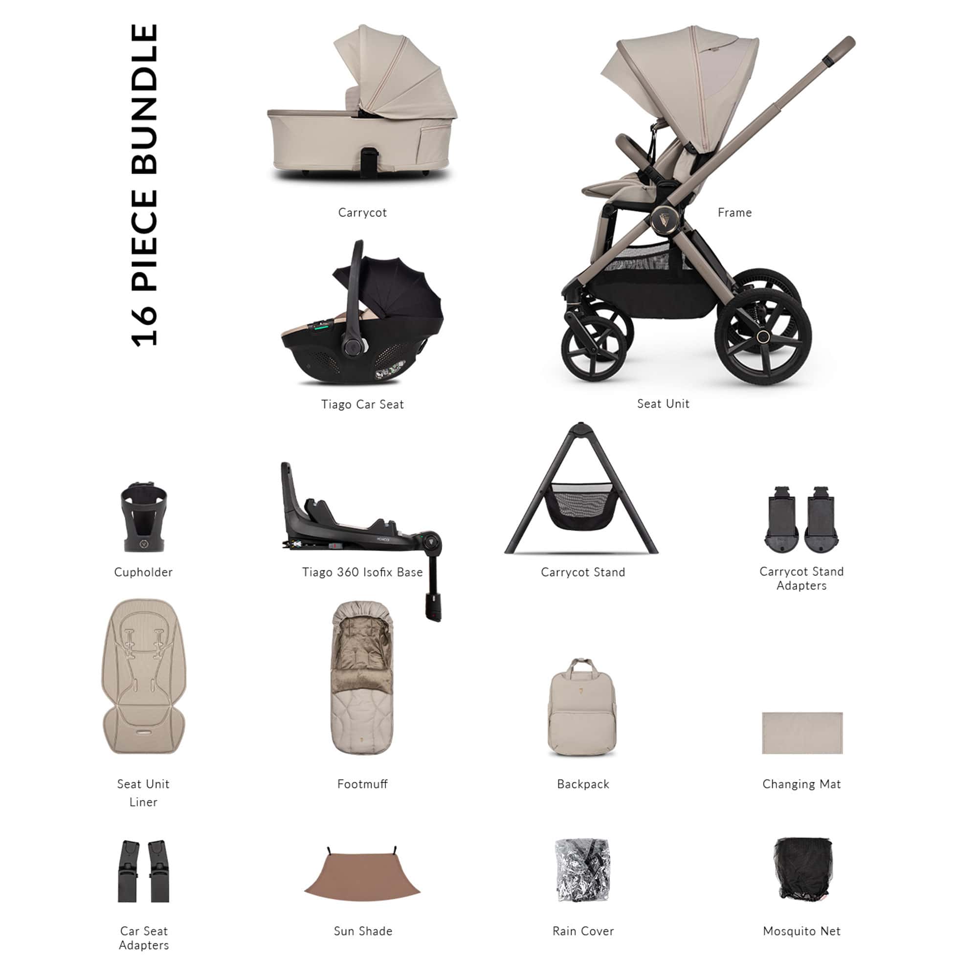 Venicci Tinum Upline 3 Ultimate Bundle in Pebble Baby Prams 2001220511 5905261335944
