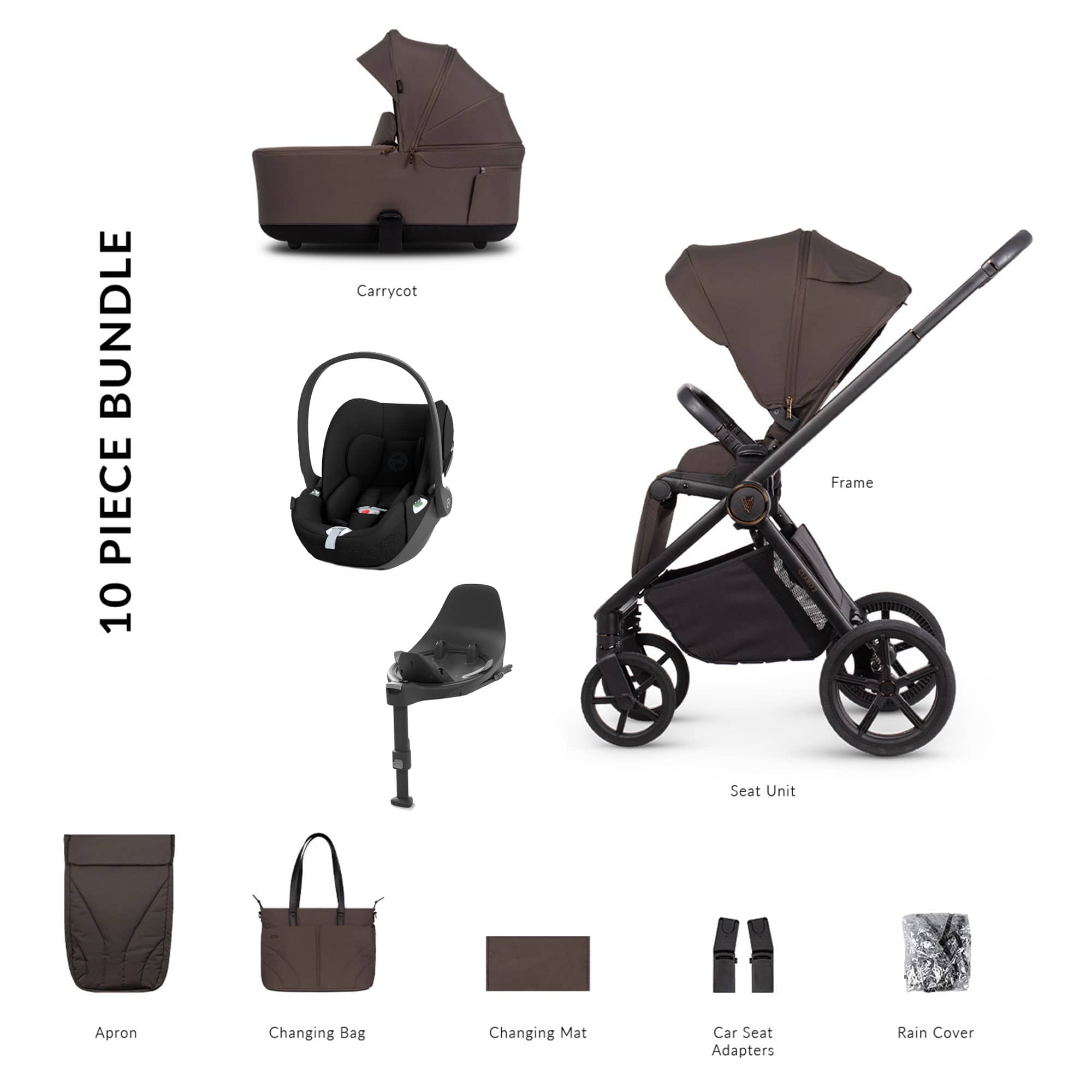 Venicci Claro 2 Cybex Luxury Bundle in Chocolate Travel Systems 22783-CHO 5905261336521
