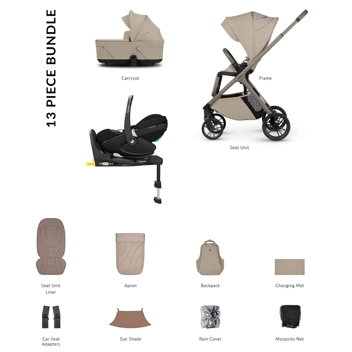Venicci Tila Maxi-Cosi Luxury Bundle in Latte Travel Systems 22779-LAT-1 5905261337276