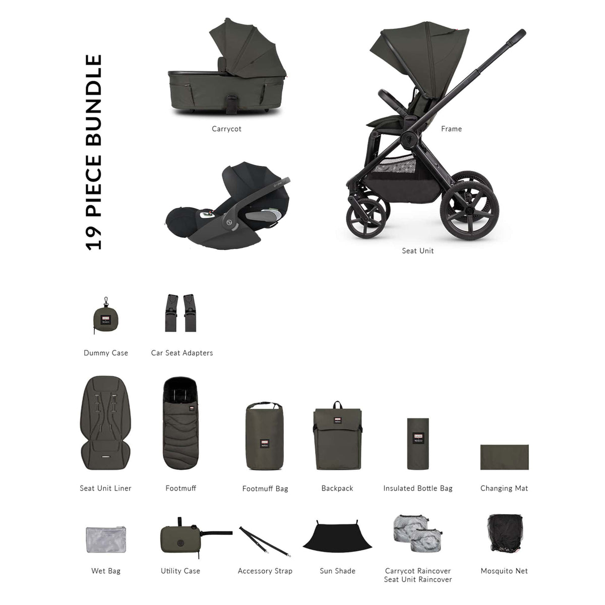 Venicci Tinum Upline 3 Hunter Comfort Cybex Travel System in Dark Olive Travel Systems UPL-HUNT-COM-OLI-1 5905261338013