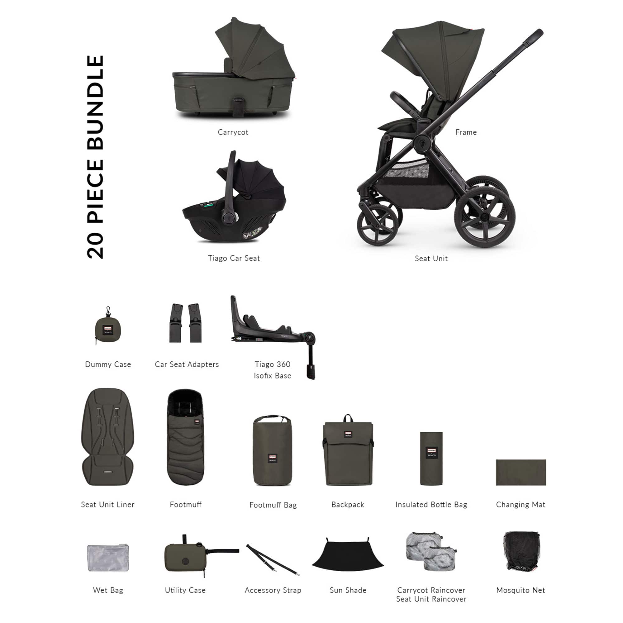 Venicci Tinum Upline 3 Hunter Luxury Bundle in Dark Olive Travel Systems 2001510413 5905261338129