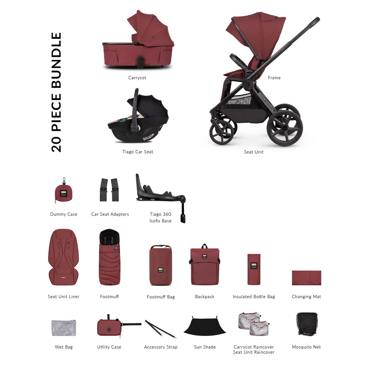 Venicci Tinum Upline 3 Hunter Luxury Bundle in Red Travel Systems