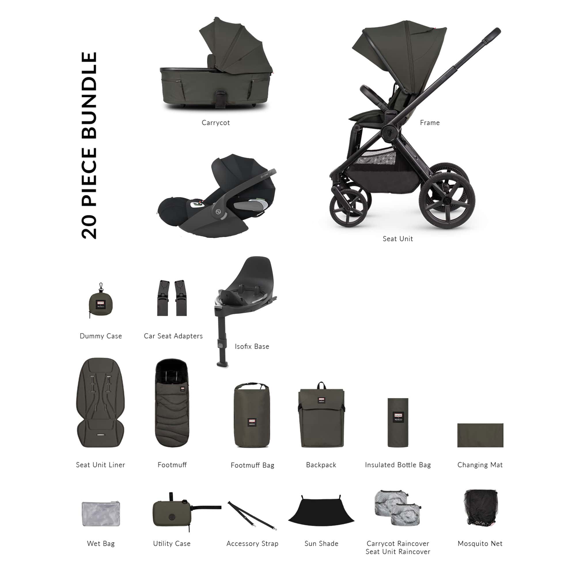 Venicci Tinum Upline 3 Hunter Luxury Cybex Travel System in Dark Olive Travel Systems UPL-HUNT-LUX-OLI-1 5905261338013