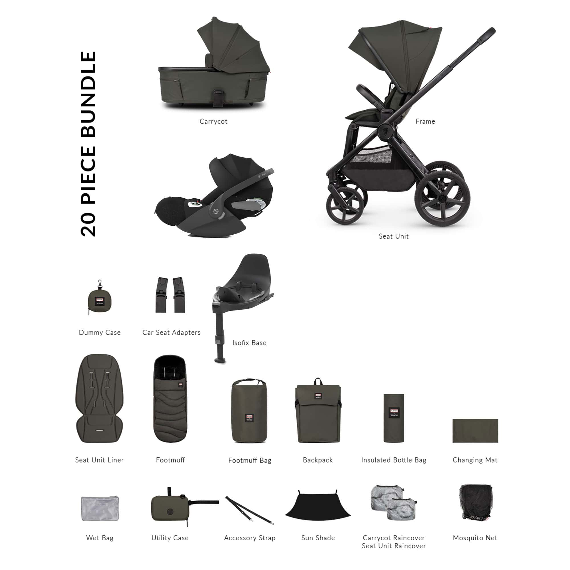Venicci Tinum Upline 3 Hunter Luxury Cybex Travel System in Dark Olive Travel Systems UPL-HUNT-LUX-OLI 5905261338013