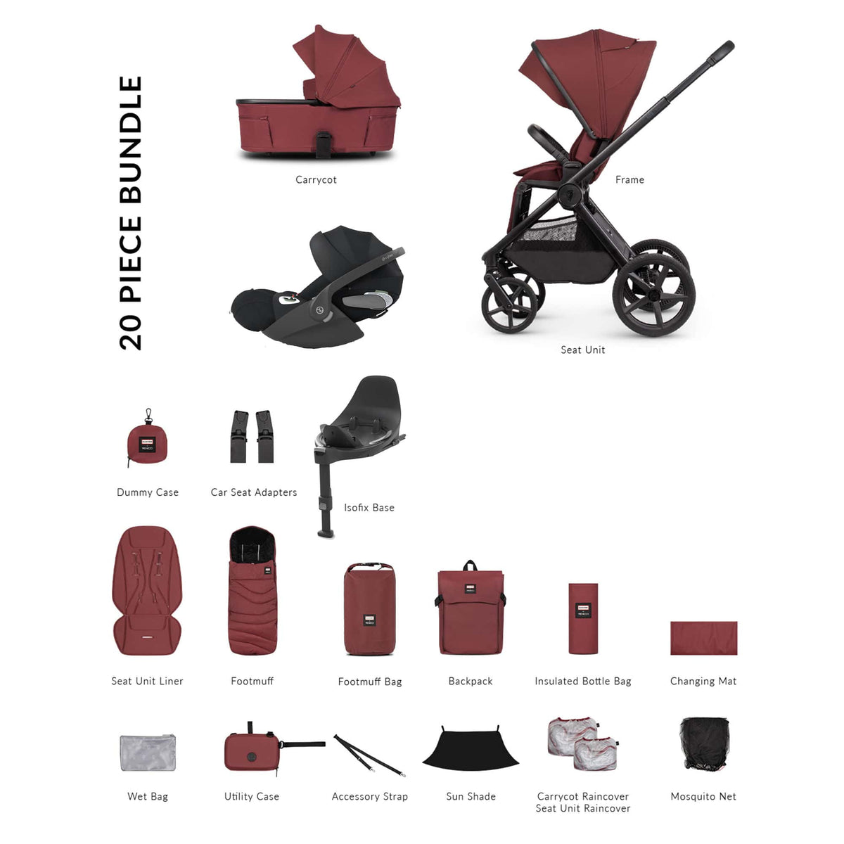 Venicci Tinum Upline 3 Hunter Luxury Cybex Travel System in Red Travel Systems UPL-HUNT-LUX-RED-1 5905261338006