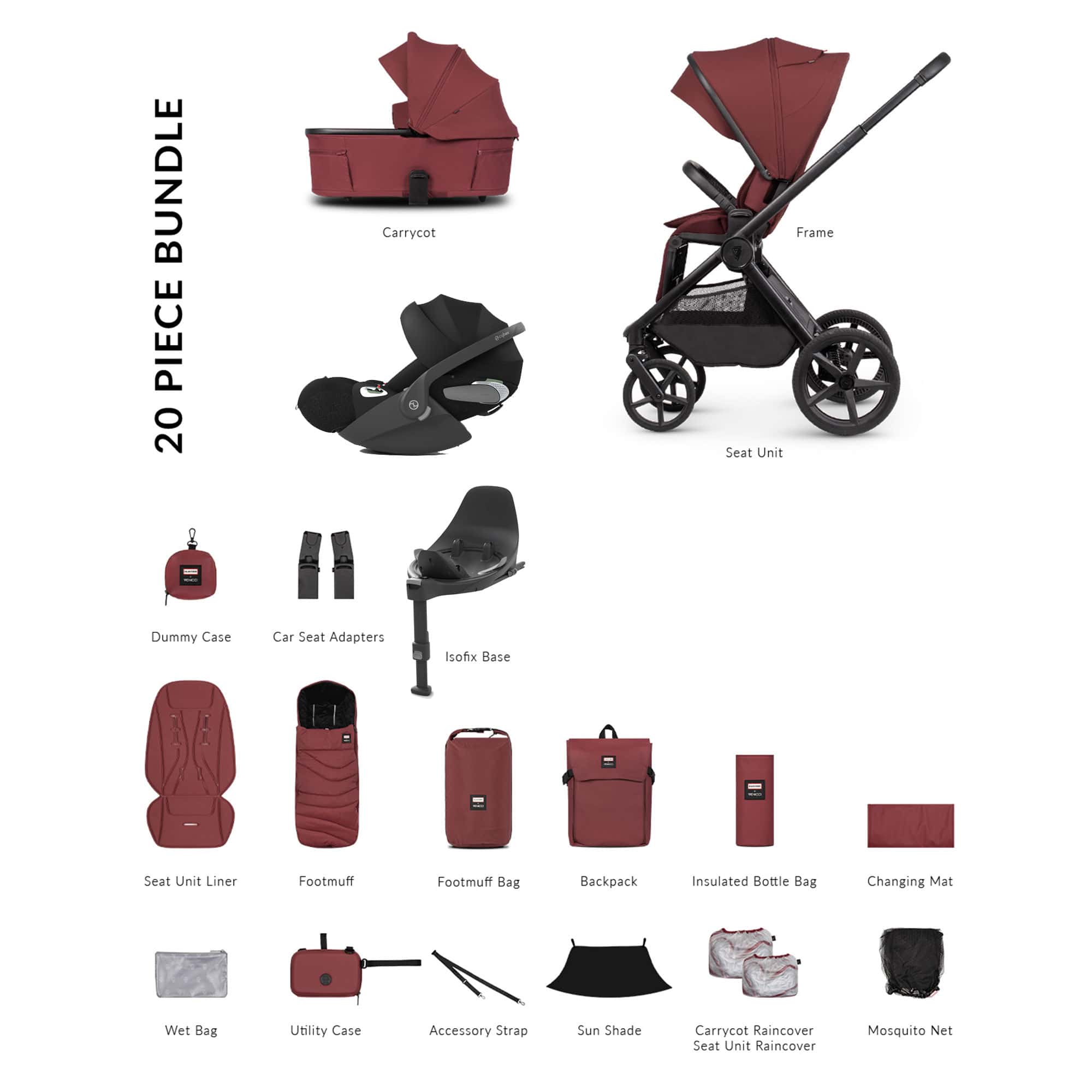 Venicci Tinum Upline 3 Hunter Luxury Cybex Travel System in Red Travel Systems UPL-HUNT-LUX-RED 5905261338006