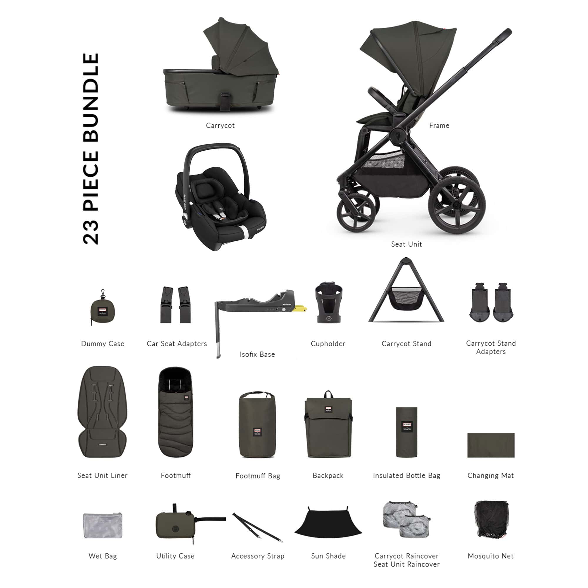Venicci Tinum Upline 3 Hunter Luxury Maxi-Cosi Travel System in Dark Olive Travel Systems UPL-HUNT-LUX-OLI-2 5905261338013