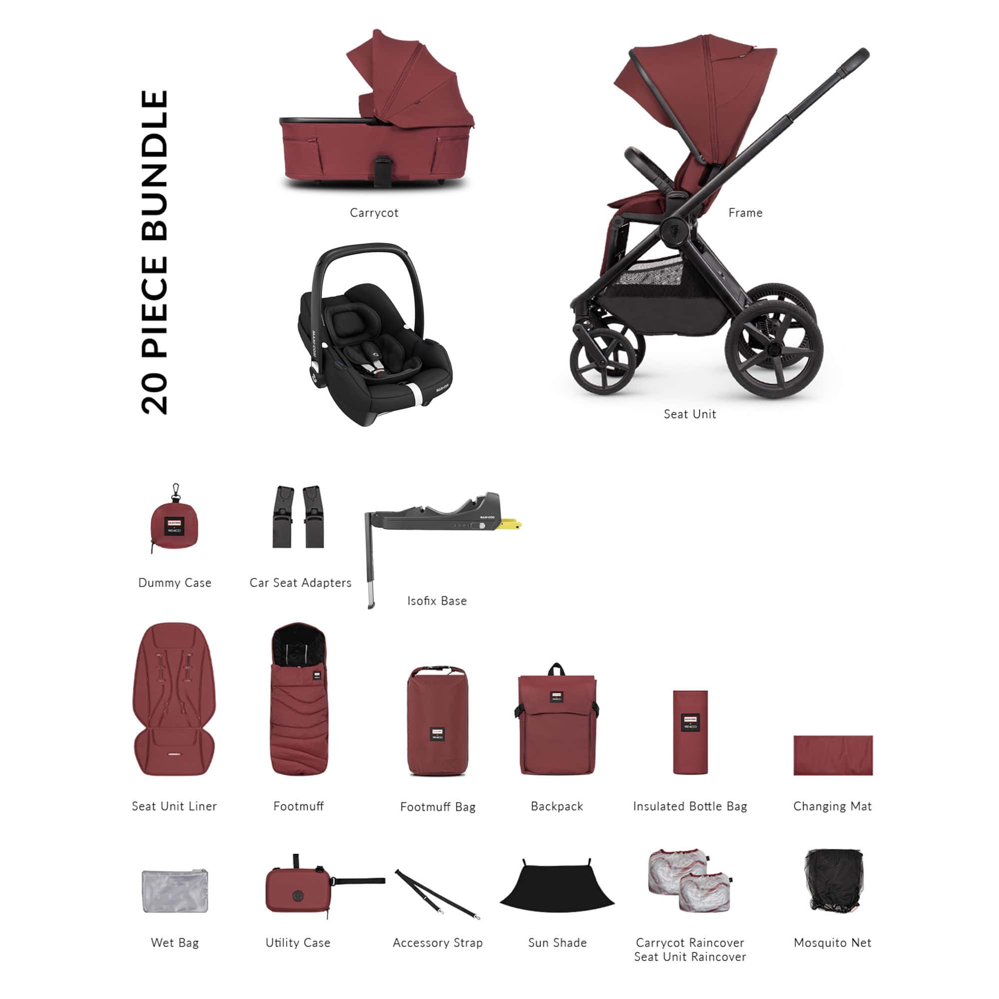 Venicci Tinum Upline 3 Hunter Luxury Maxi-Cosi Travel System in Red Travel Systems UPL-HUNT-LUX-RED-2 5905261338006