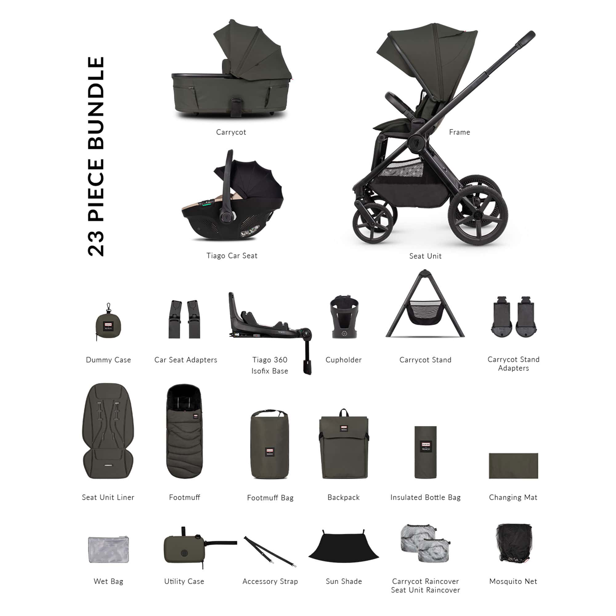 Venicci Tinum Upline 3 Hunter Ultimate Bundle in Dark Olive Travel Systems 2001520513 5905261338198