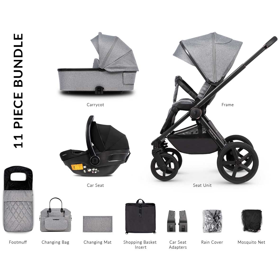 Venicci Tinum Upline Complete Travel System Bundle in Classic Grey Travel Systems 2000210305 5905261331625