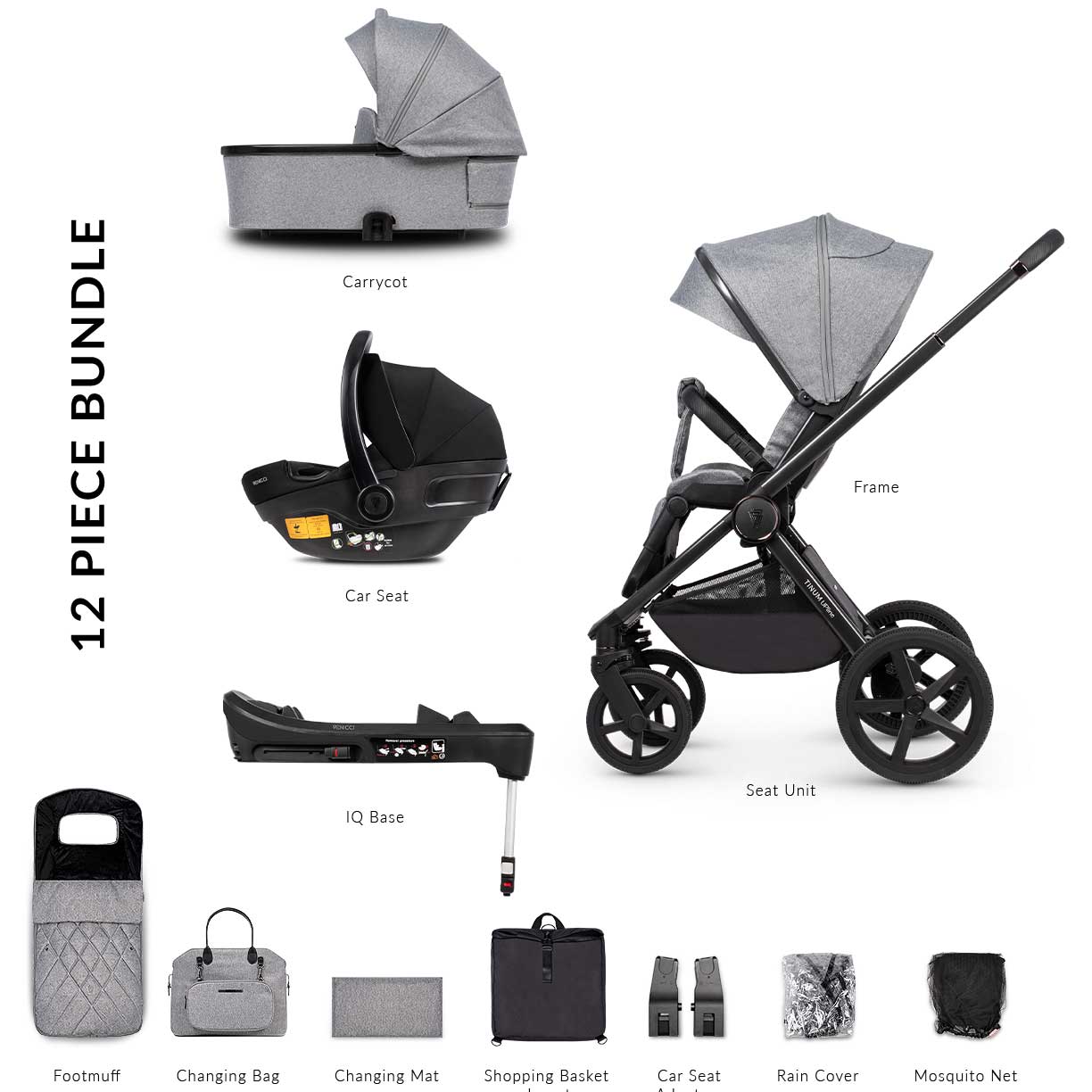 Venicci Tinum Upline Complete Travel System Bundle in Classic Grey Travel Systems 2000210405 5905261331632
