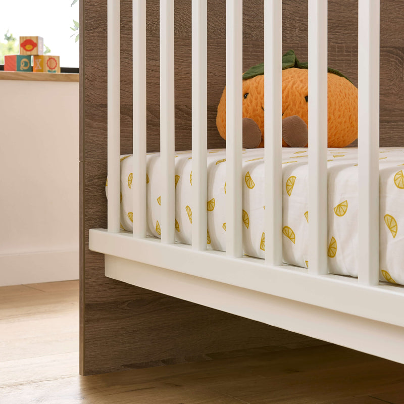 CuddleCo Enzo Cotbed in Truffle Oak/White Cot Beds