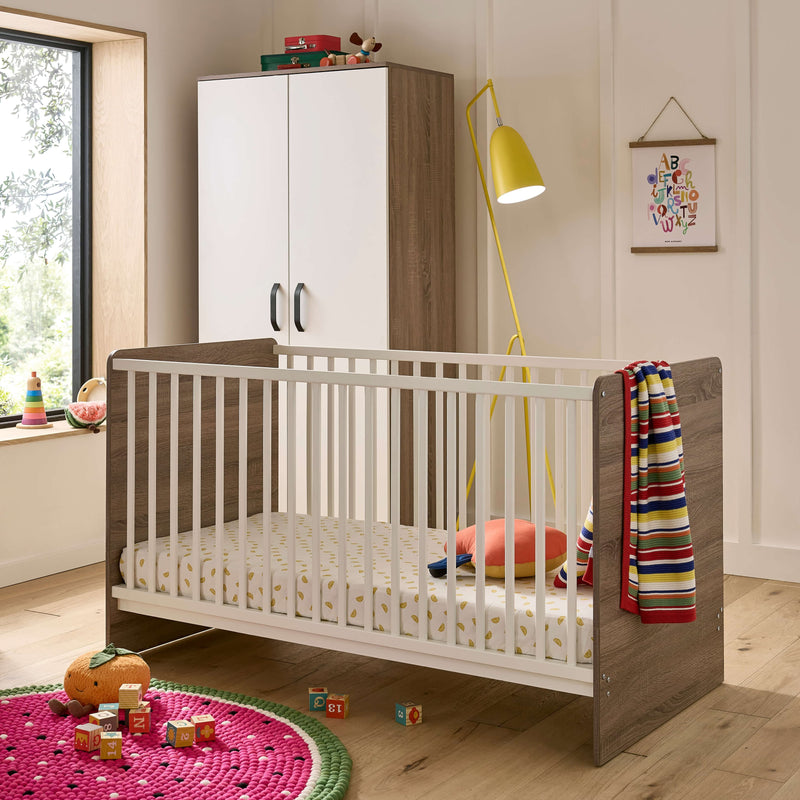 CuddleCo Enzo Cotbed in Truffle Oak/White Cot Beds