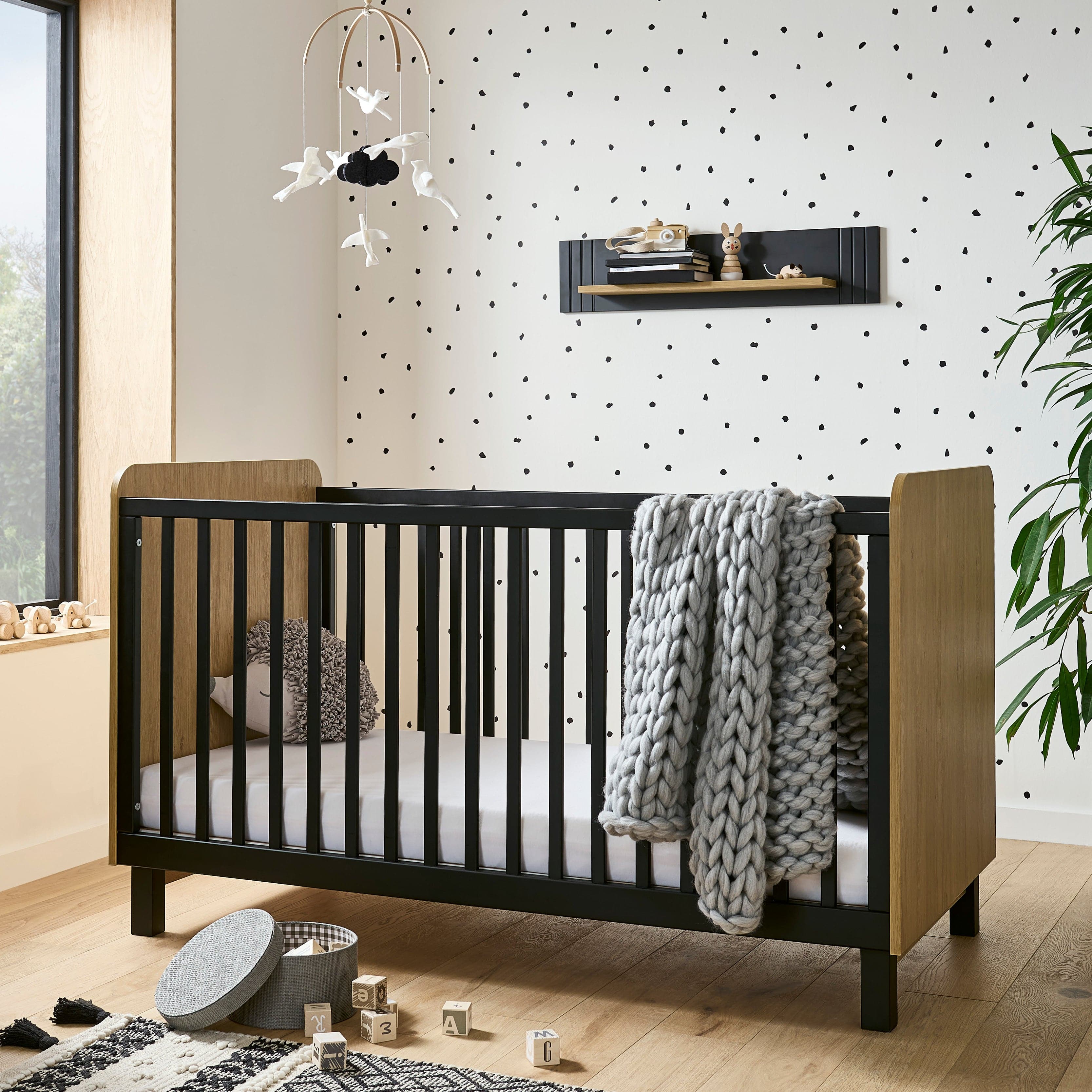 CuddleCo Rafi Cot Bed in Oak & Black Cot Beds