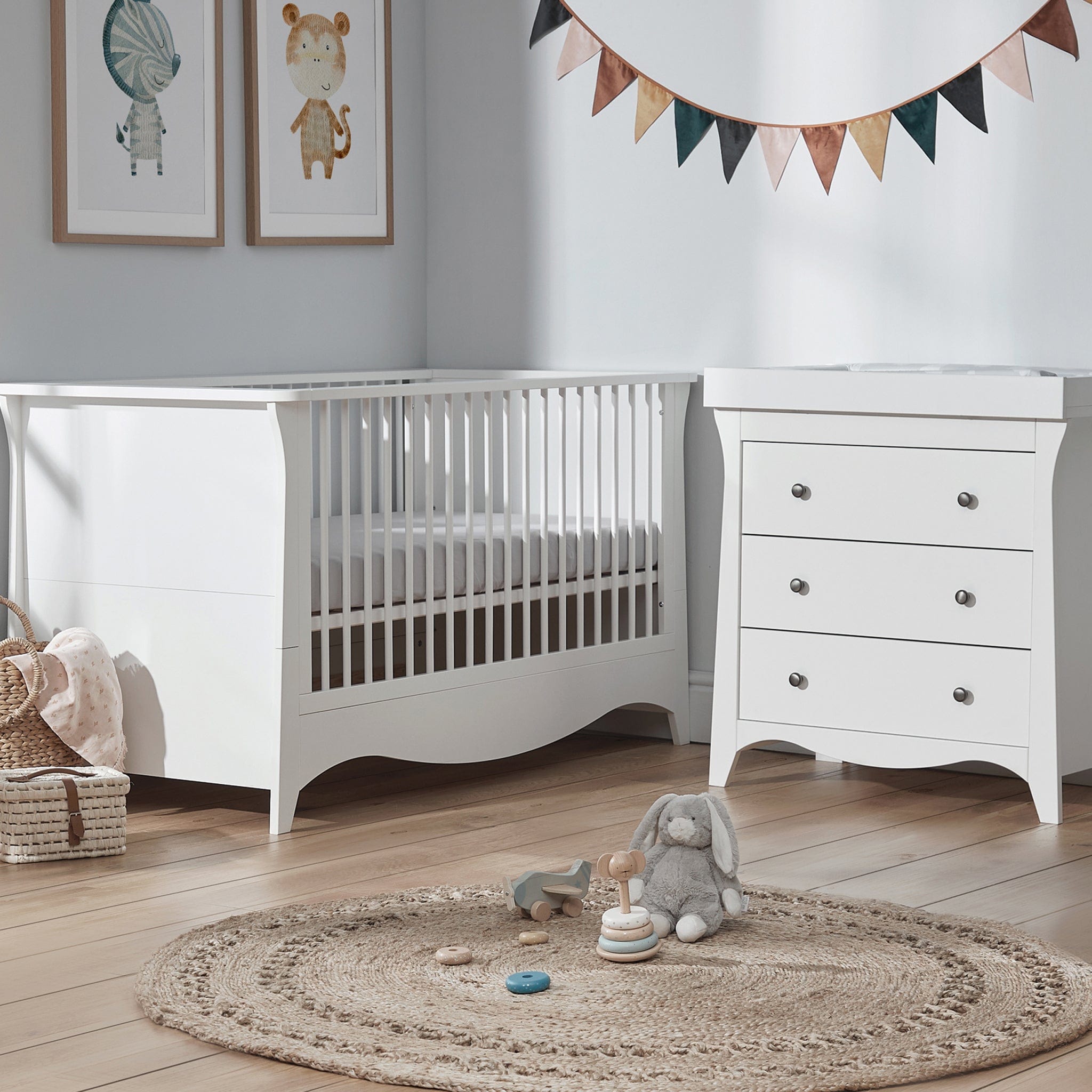 CuddleCo Clara 2 Piece Cot Bed Set in White Nursery Room Sets