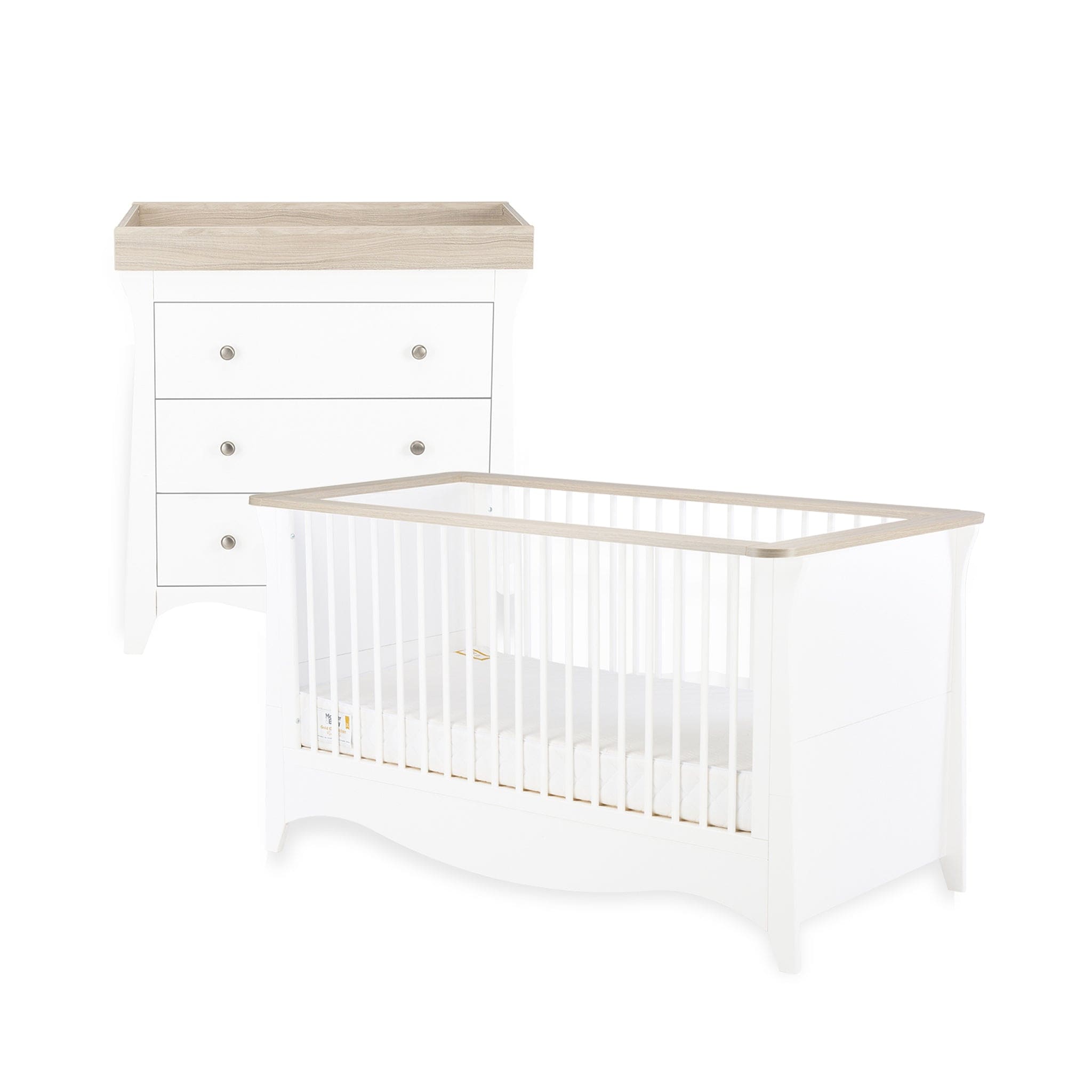 CuddleCo Clara 2 Piece Cot Bed Set in White & Ash Nursery Room Sets