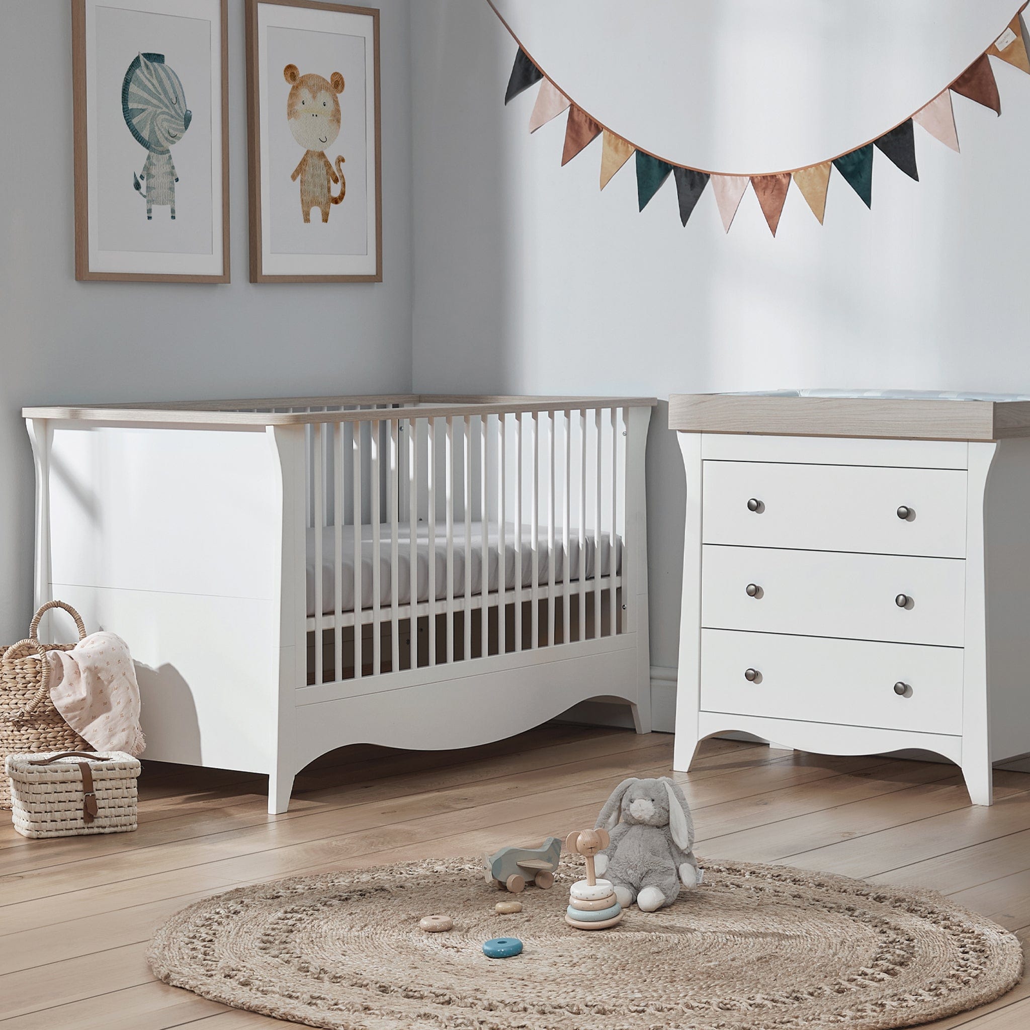 CuddleCo Clara 2 Piece Cot Bed Set in White & Ash Nursery Room Sets