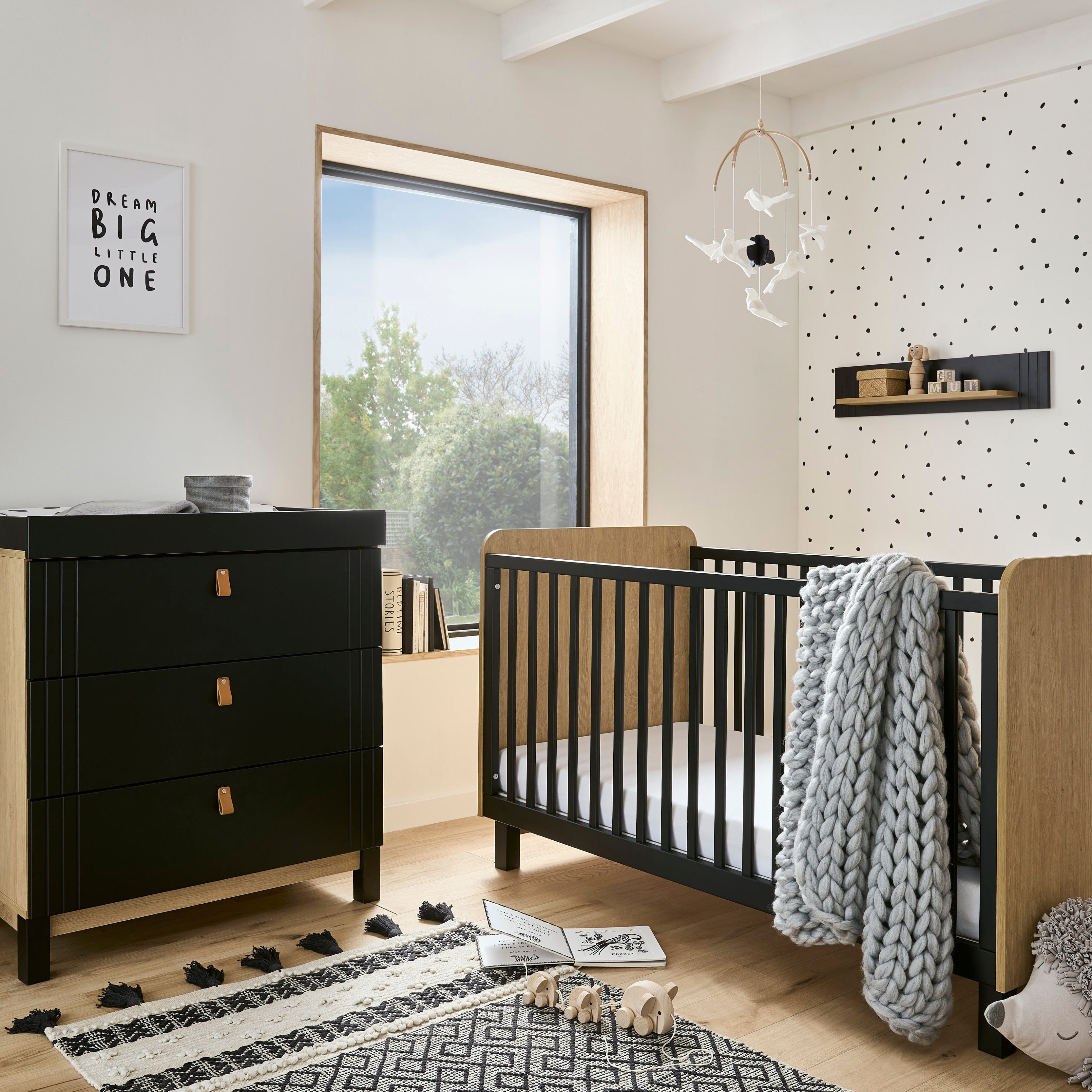 CuddleCo Rafi 2 Piece Room Set in Oak & Black Nursery Room Sets