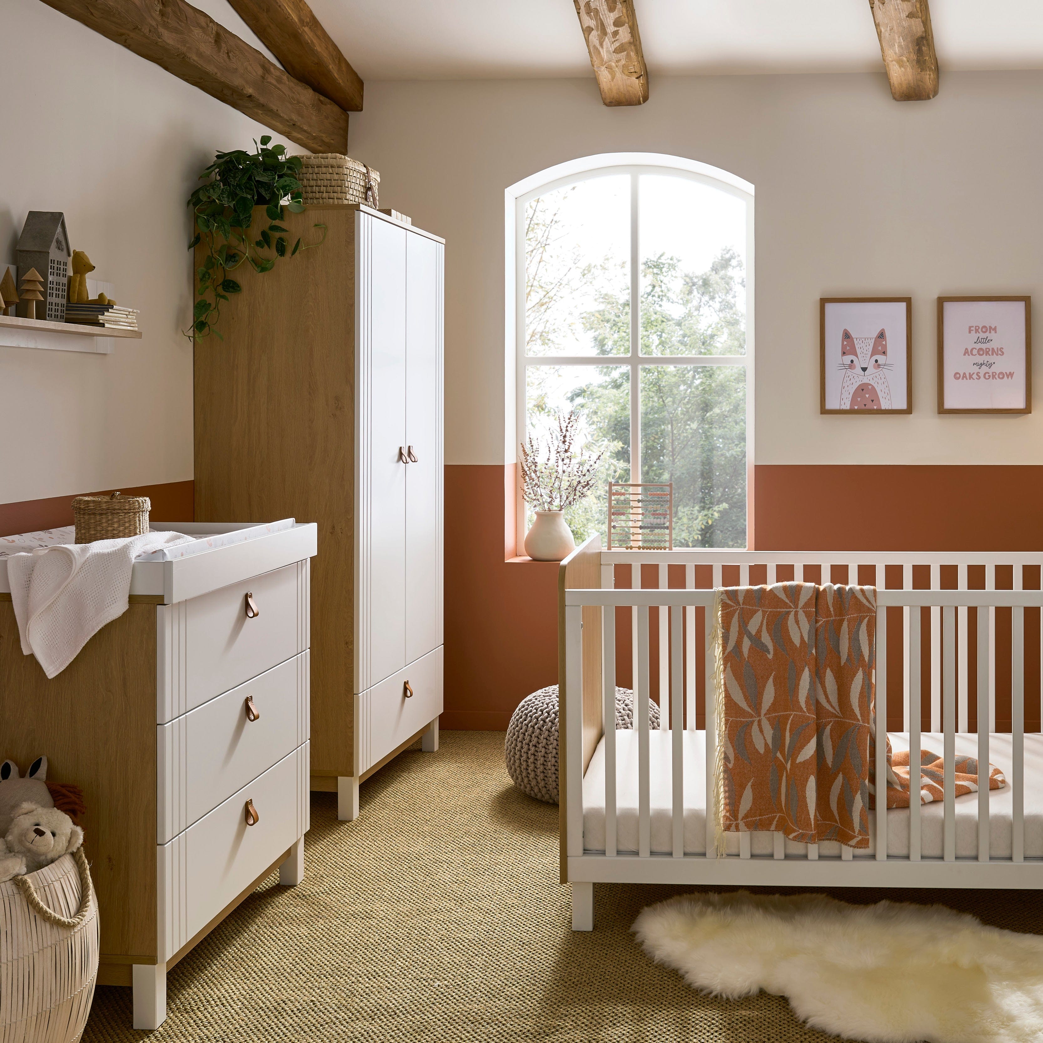 CuddleCo Rafi 3 Piece Room Set in Oak & White Nursery Room Sets