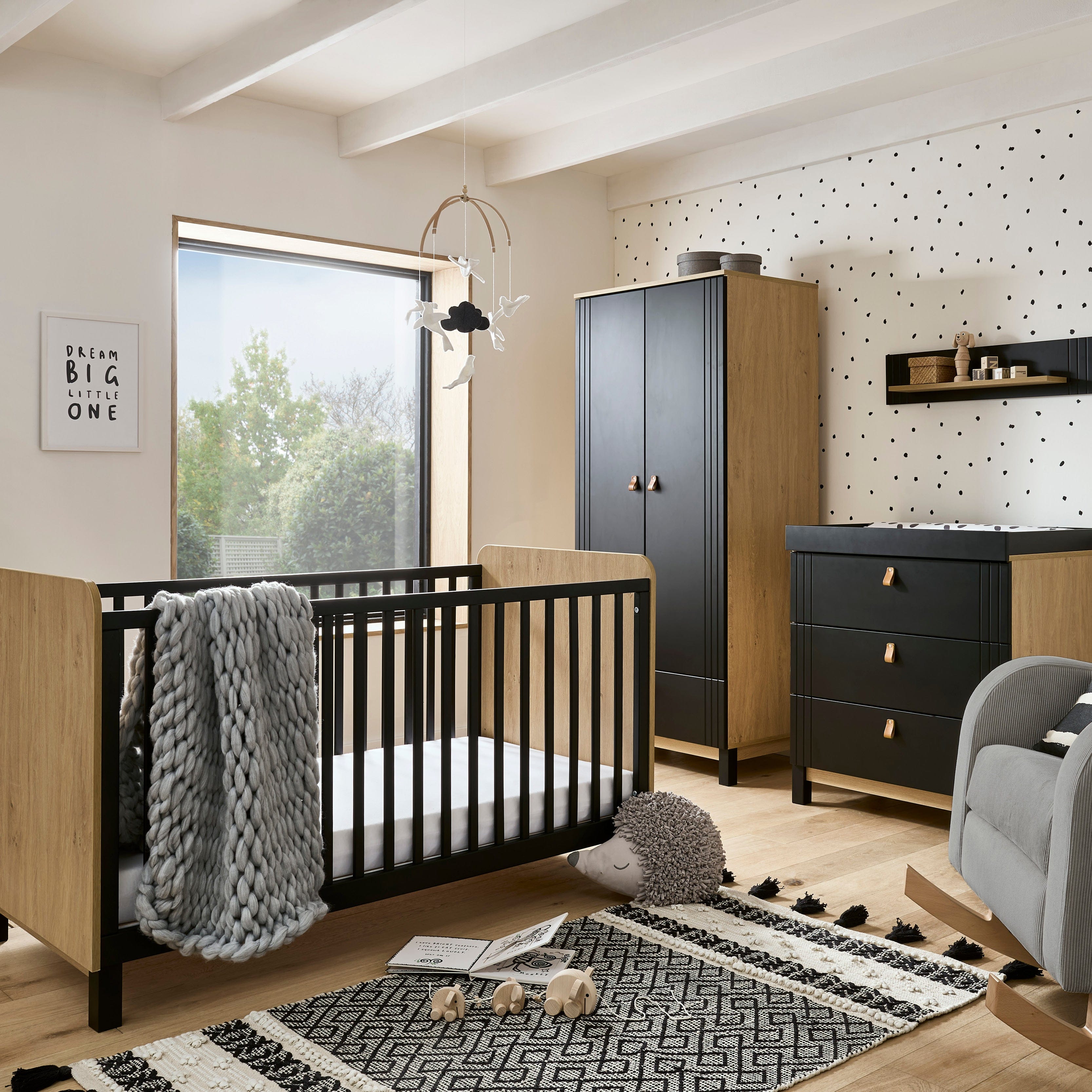 CuddleCo Rafi 4 Piece Room Set in Oak & Black Nursery Room Sets