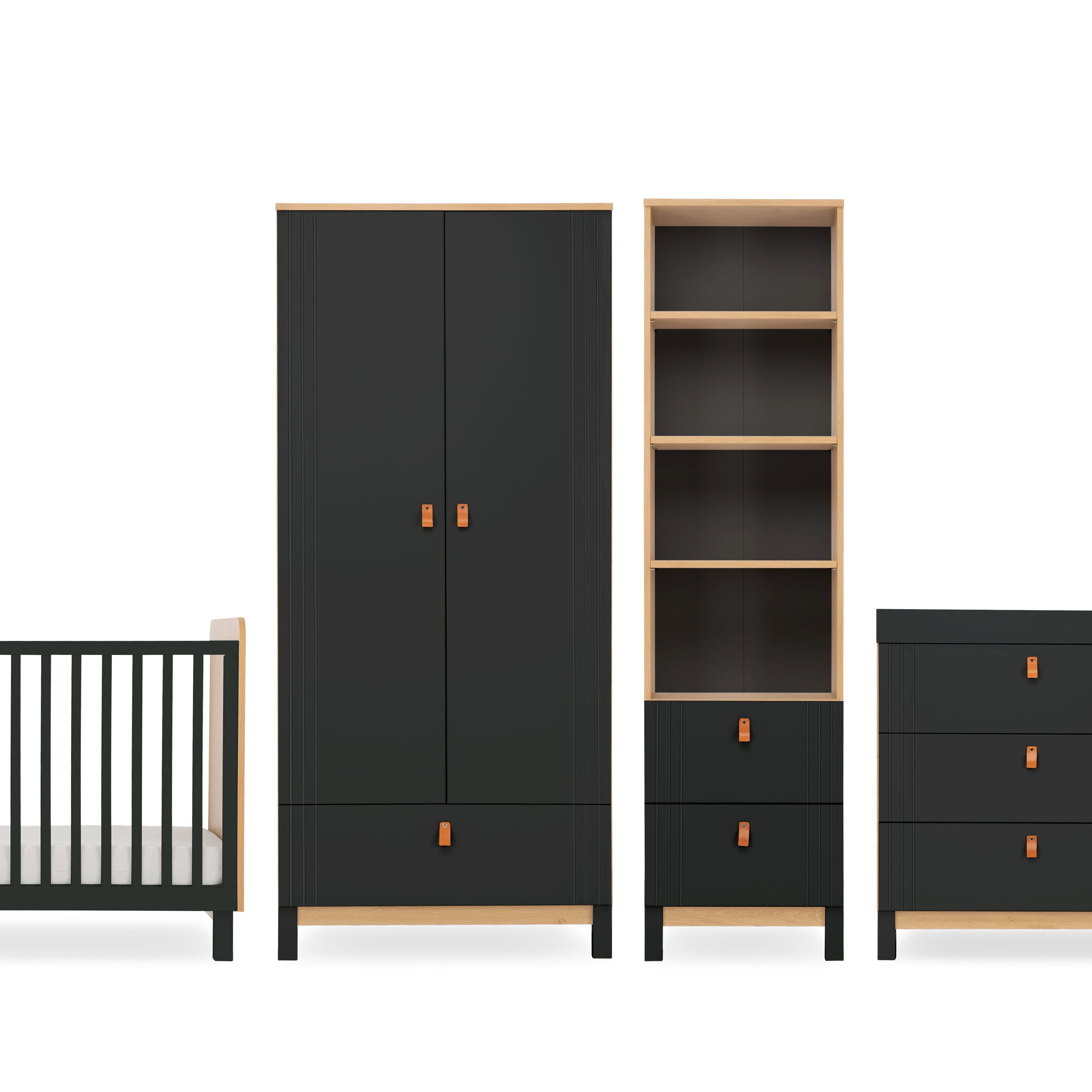 CuddleCo Rafi 4 Piece Room Set in Oak & Black Nursery Room Sets