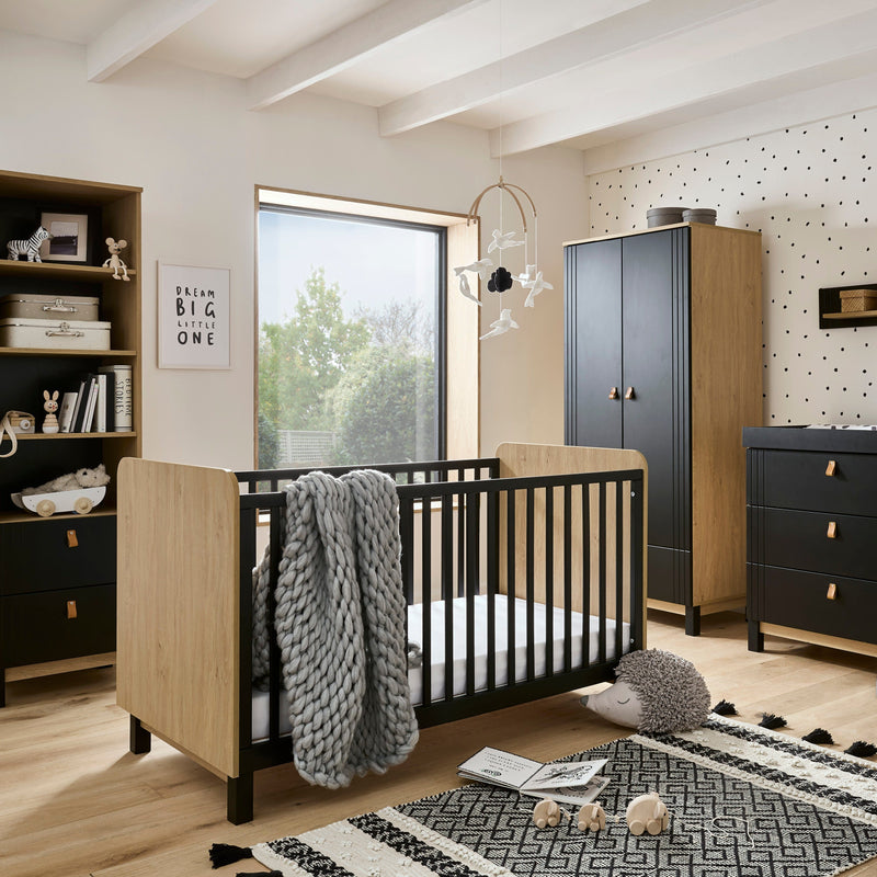 CuddleCo Rafi 5 Piece Room Set in Oak & Black Nursery Room Sets