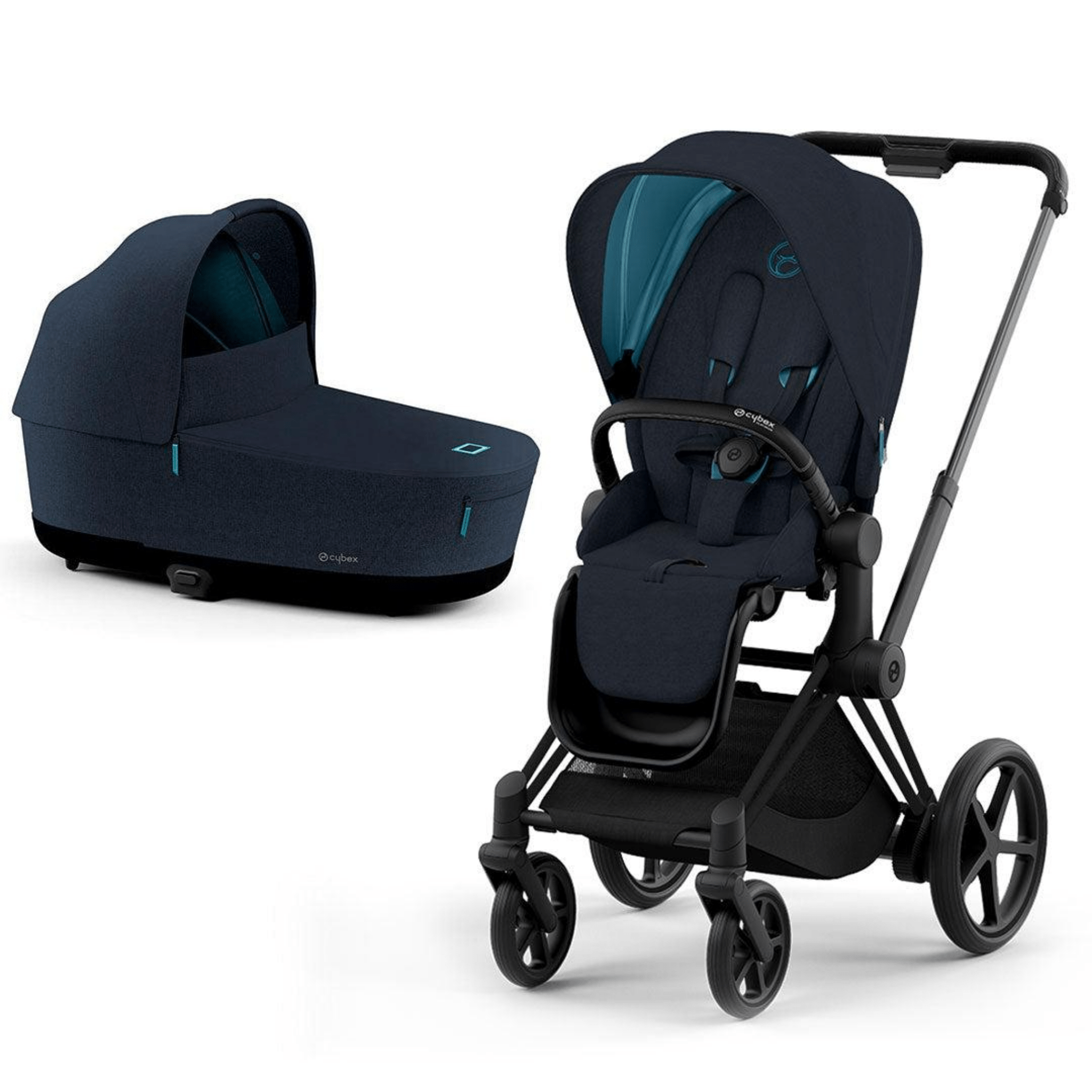 Cybex e-Priam & Lux Cot (2022) in Midnight Blue Plus Pushchairs & Buggies 11343-BLK-MID-BLU 4063846136612
