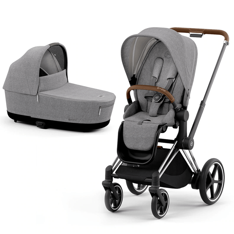 Cybex e-Priam & Lux Cot in Manhattan Grey Plus Pushchairs & Buggies 11338-CH-BRN-MAN-GRY 4063846136513