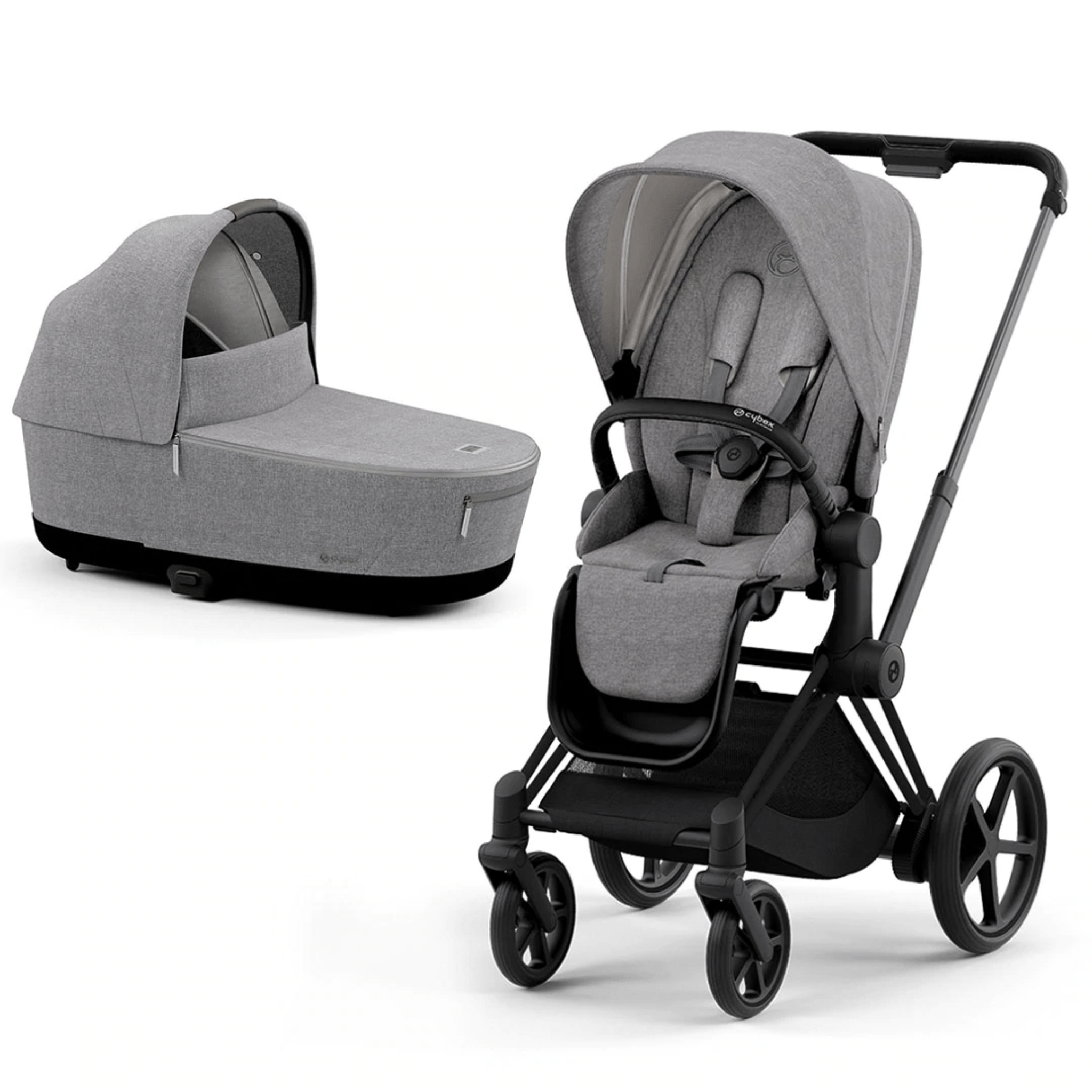 Cybex e-Priam & Lux Cot in Manhattan Grey Plus Pushchairs & Buggies 11339-BLK-MAN-GRY 4063846136513