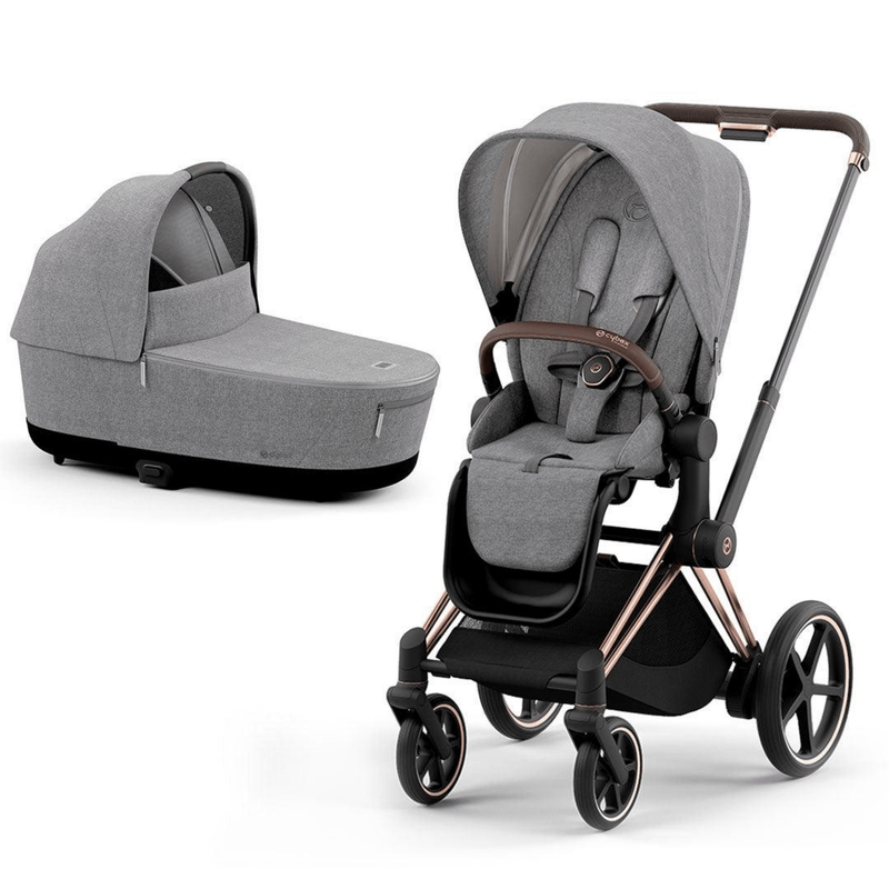 Cybex e-Priam & Lux Cot in Manhattan Grey Plus Pushchairs & Buggies 11340-ROS-GOL-MAN-GRY 4063846136513