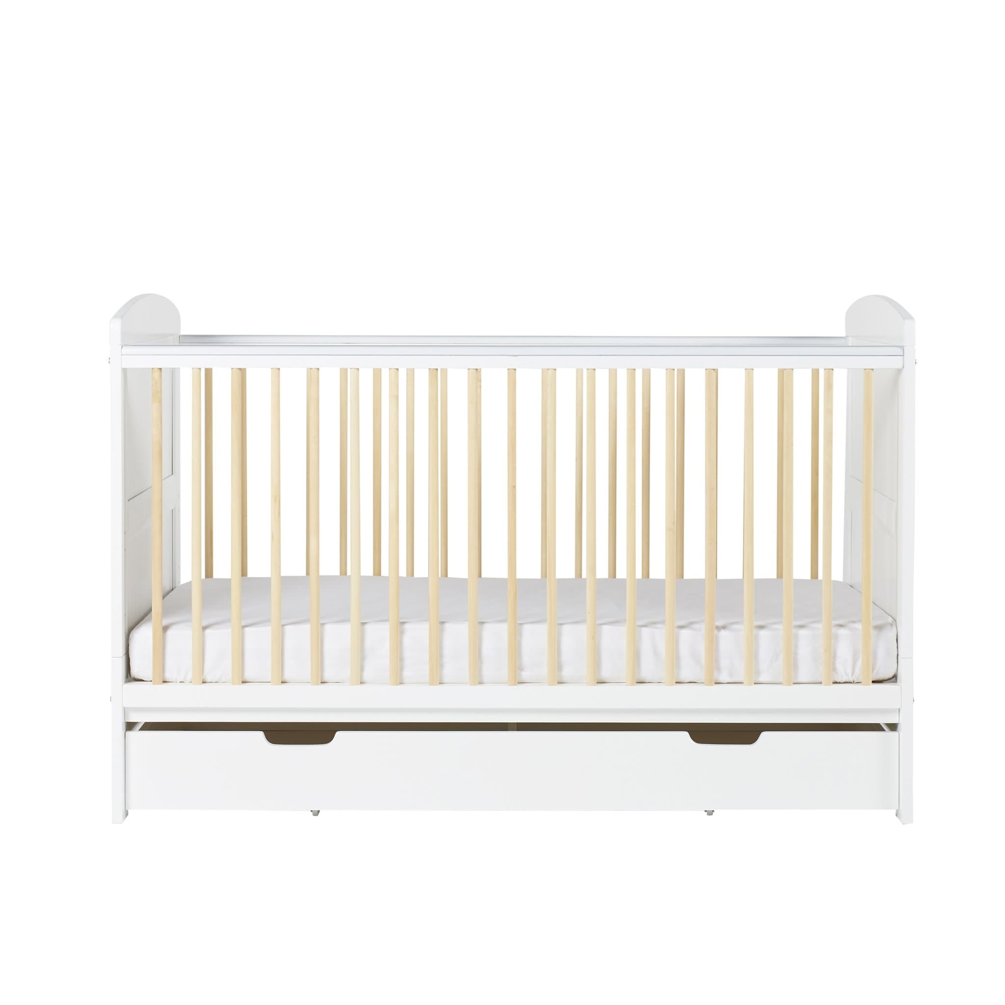 Ickle Bubba Coleby Classic Cot Bed with Drawer and Open Changer Scandi White Cot Beds