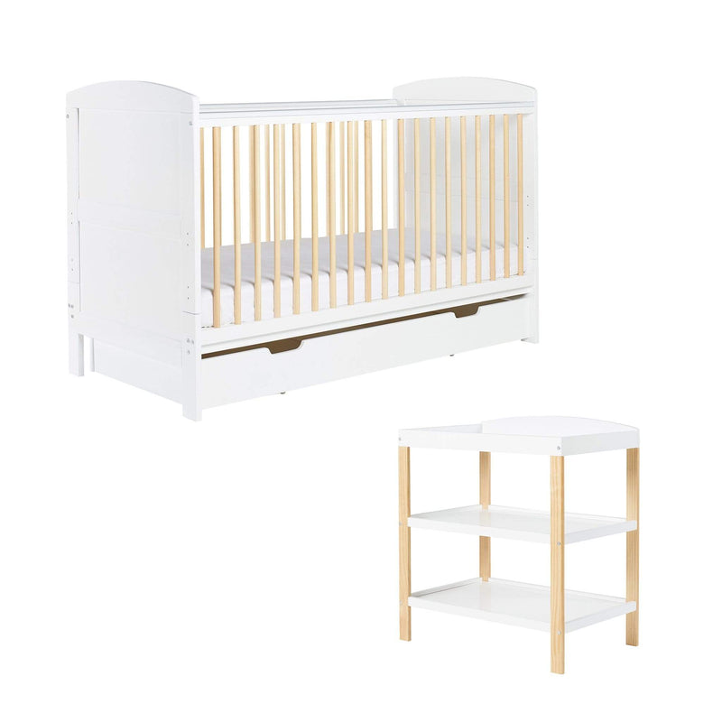 Ickle Bubba Coleby Classic Cot Bed with Drawer and Open Changer Scandi White Cot Beds