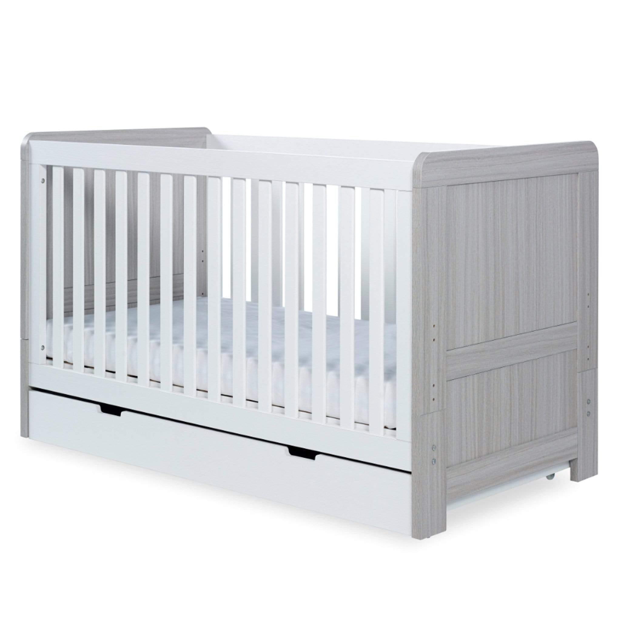 Ickle Bubba Pembrey 3 Piece Furniture Set and Under Drawer Ash Grey & White Cot Beds