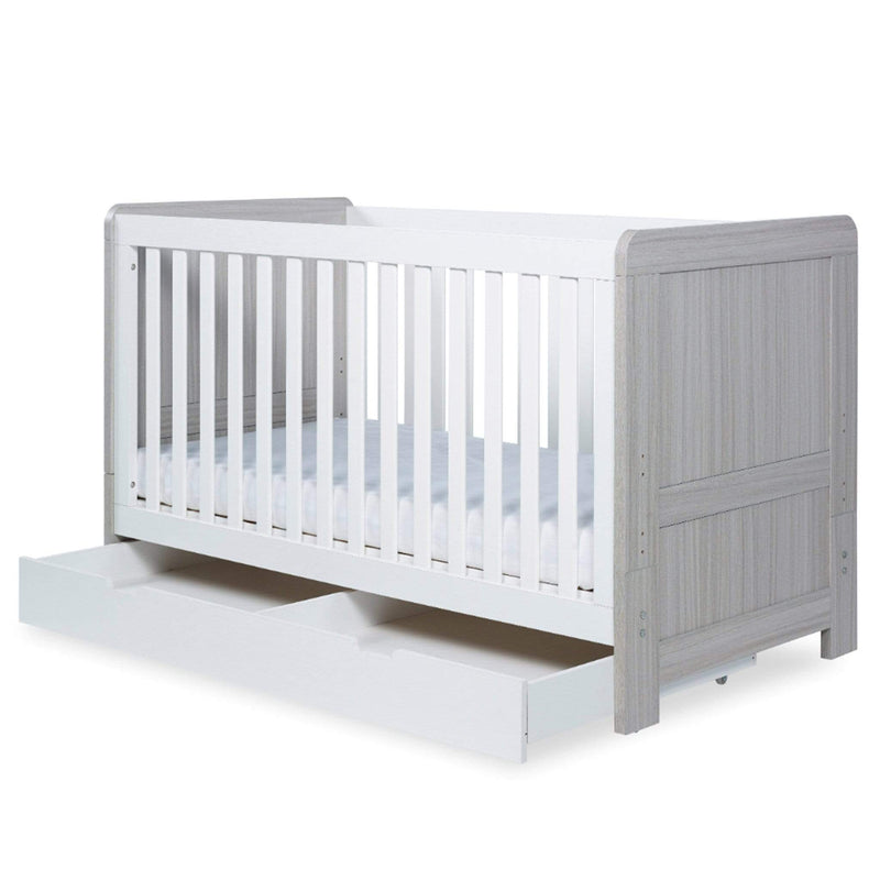 Ickle Bubba Pembrey 3 Piece Furniture Set and Under Drawer Ash Grey & White Cot Beds