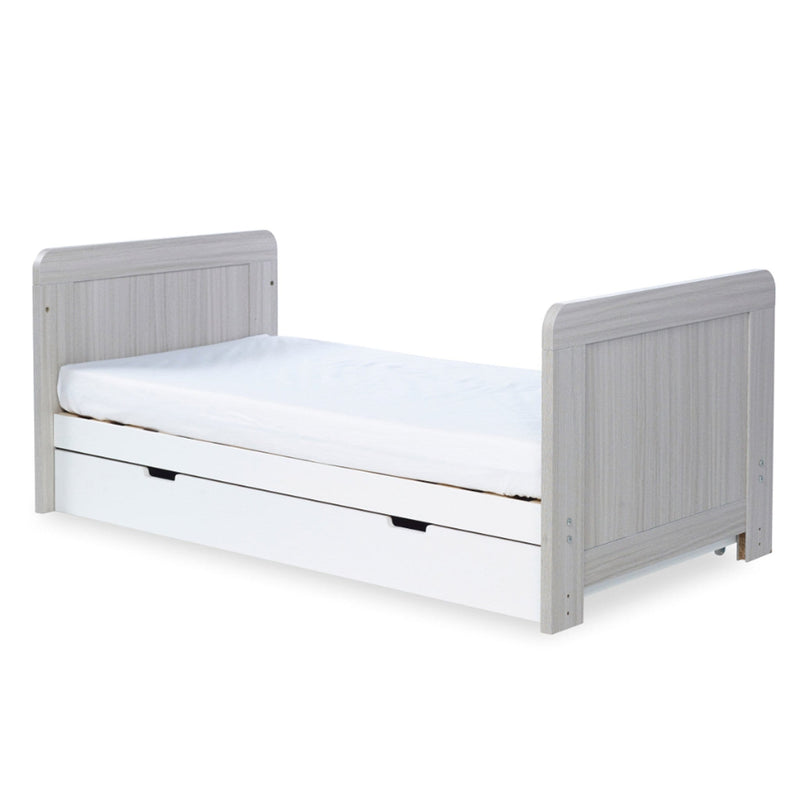 Ickle Bubba Pembrey Cot Bed and Under Drawer Ash Grey & White Cot Beds