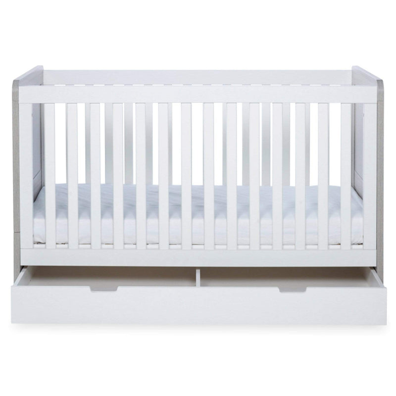 Ickle Bubba Pembrey Cot Bed and Under Drawer Ash Grey & White Cot Beds