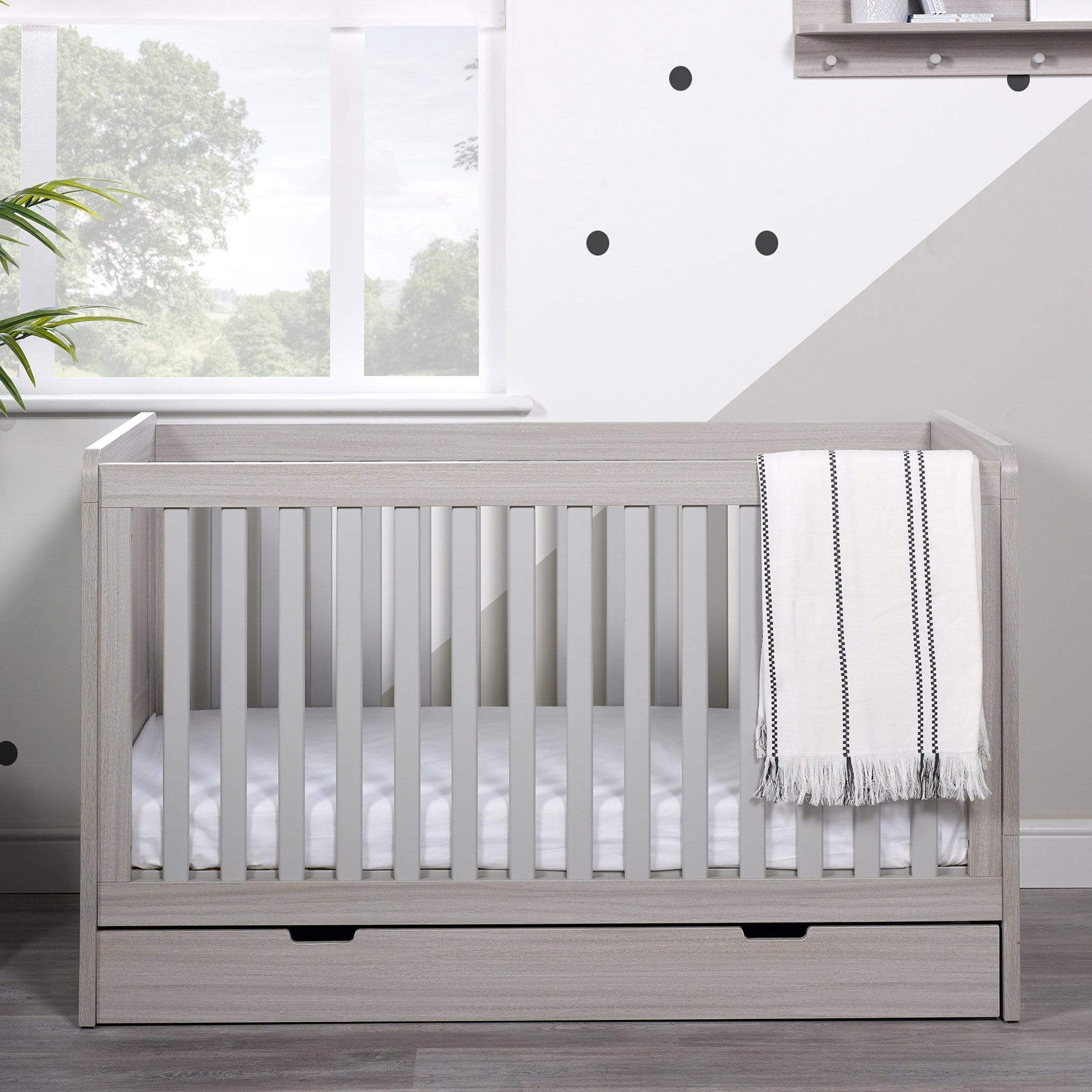 Ickle Bubba Pembrey Cot Bed, Under Drawer and Changing Unit Ash Grey Cot Beds